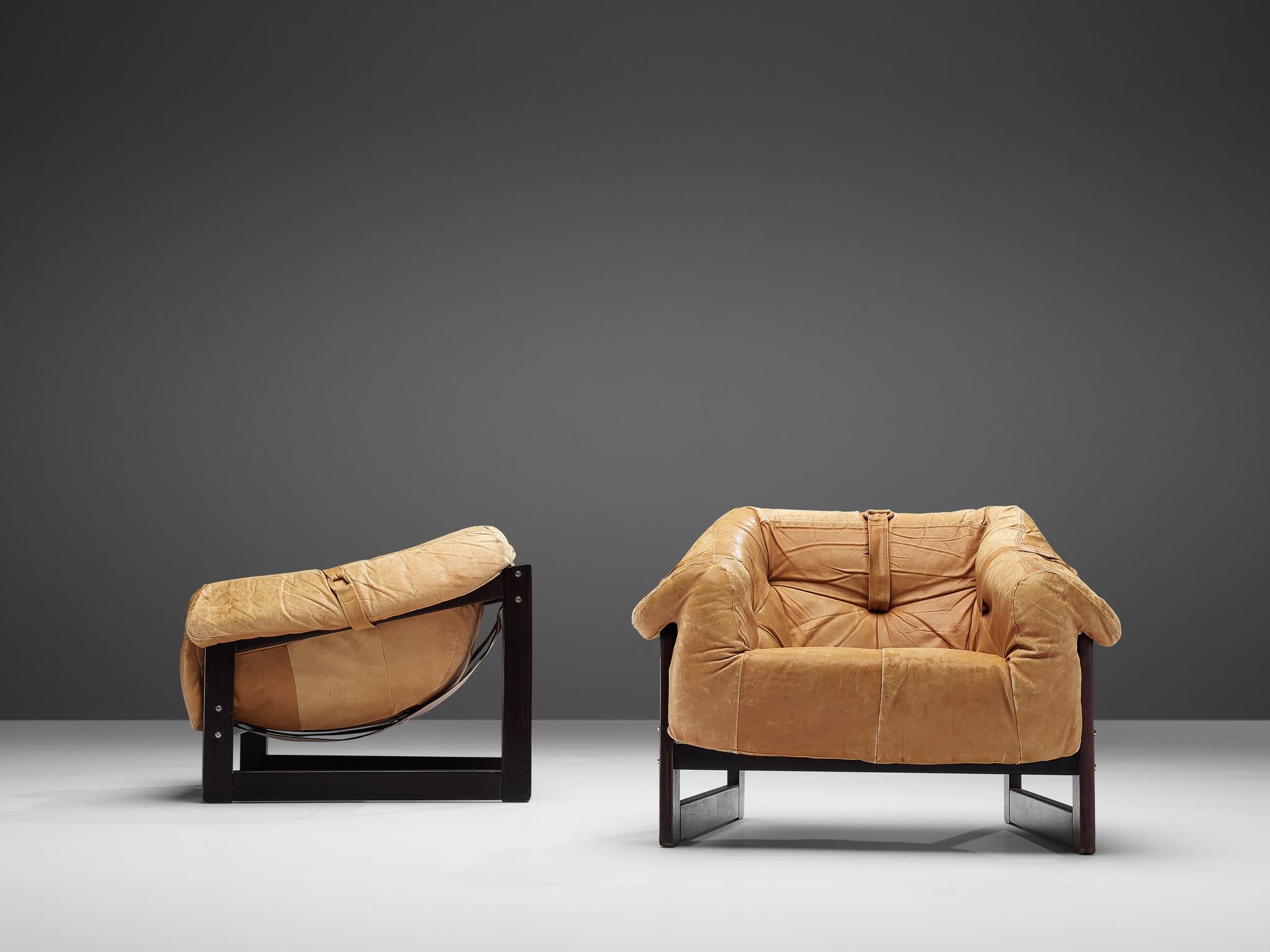 Mid-20th Century Pair of Percival Lafer 'MP-091' Lounge Chairs in Cognac Leather