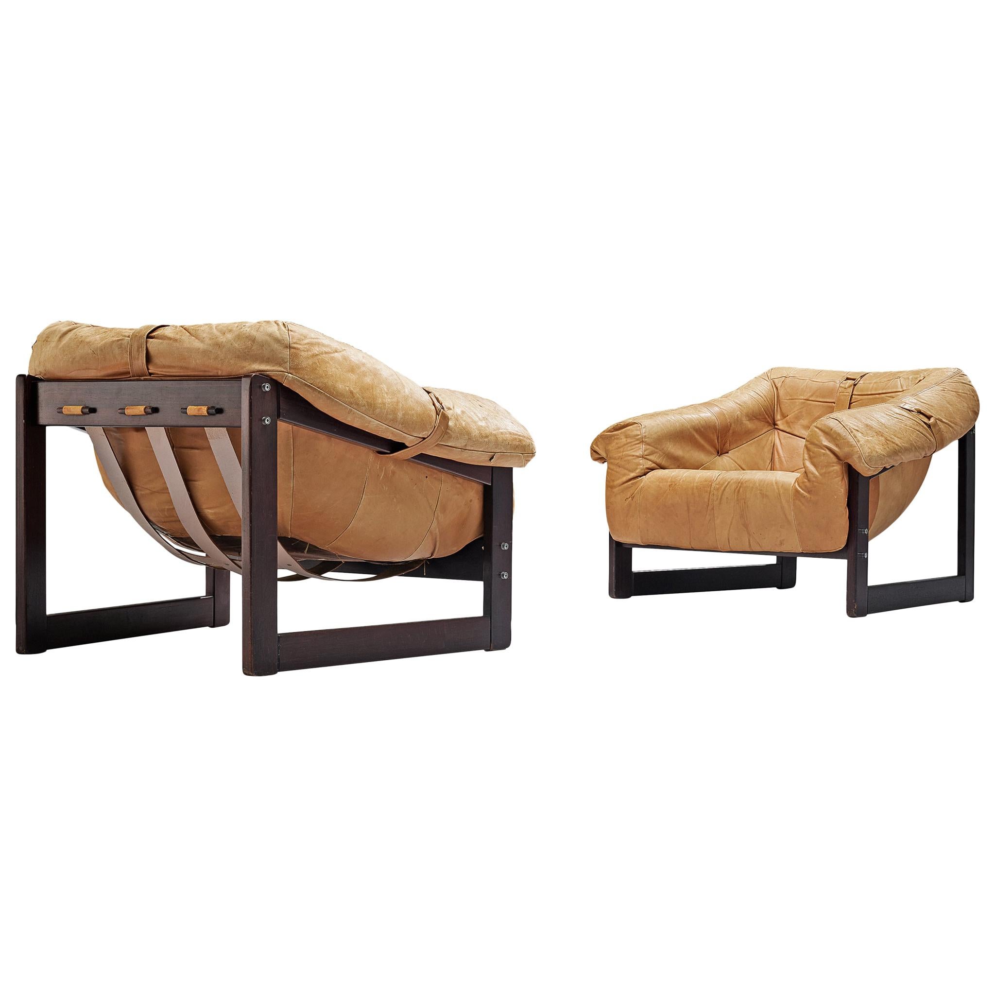 Pair of Percival Lafer 'MP-091' Lounge Chairs in Cognac Leather