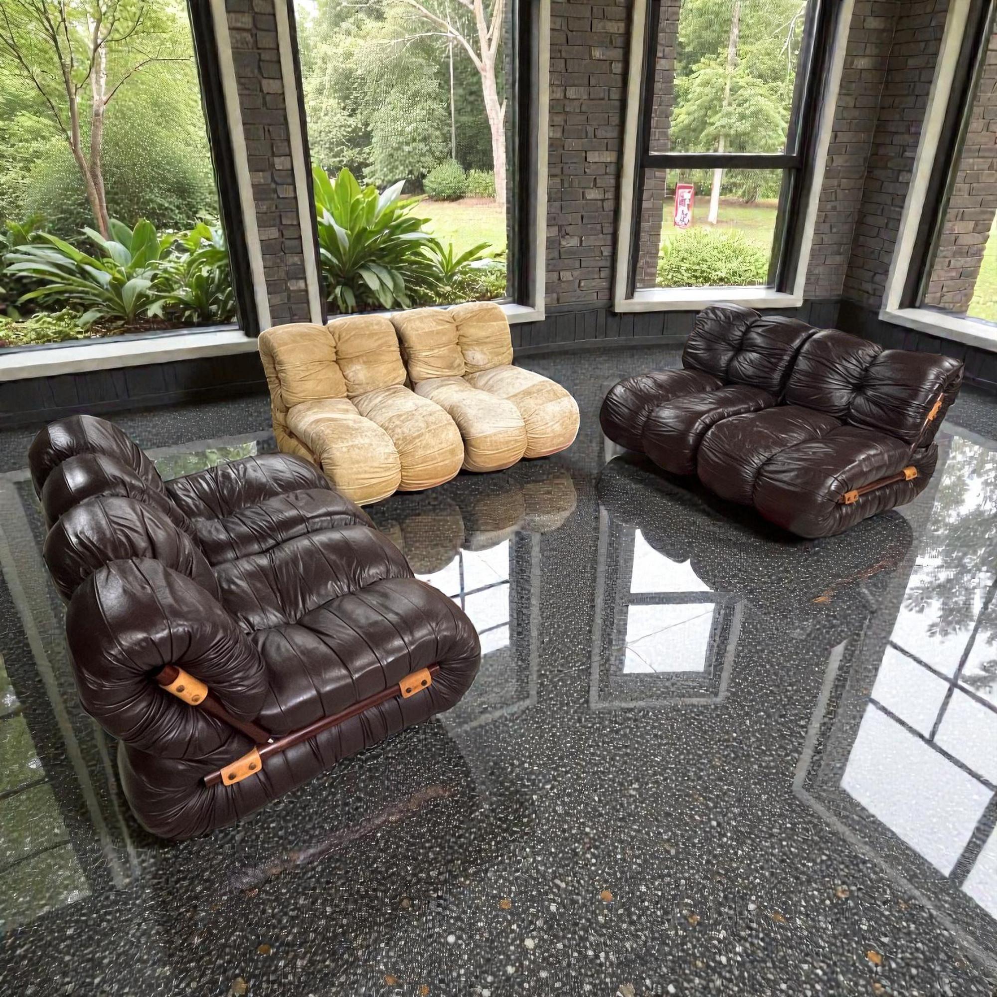 Paar Percival Lafer MP-116 modulare Loungesessel in Original Tan Leder 12