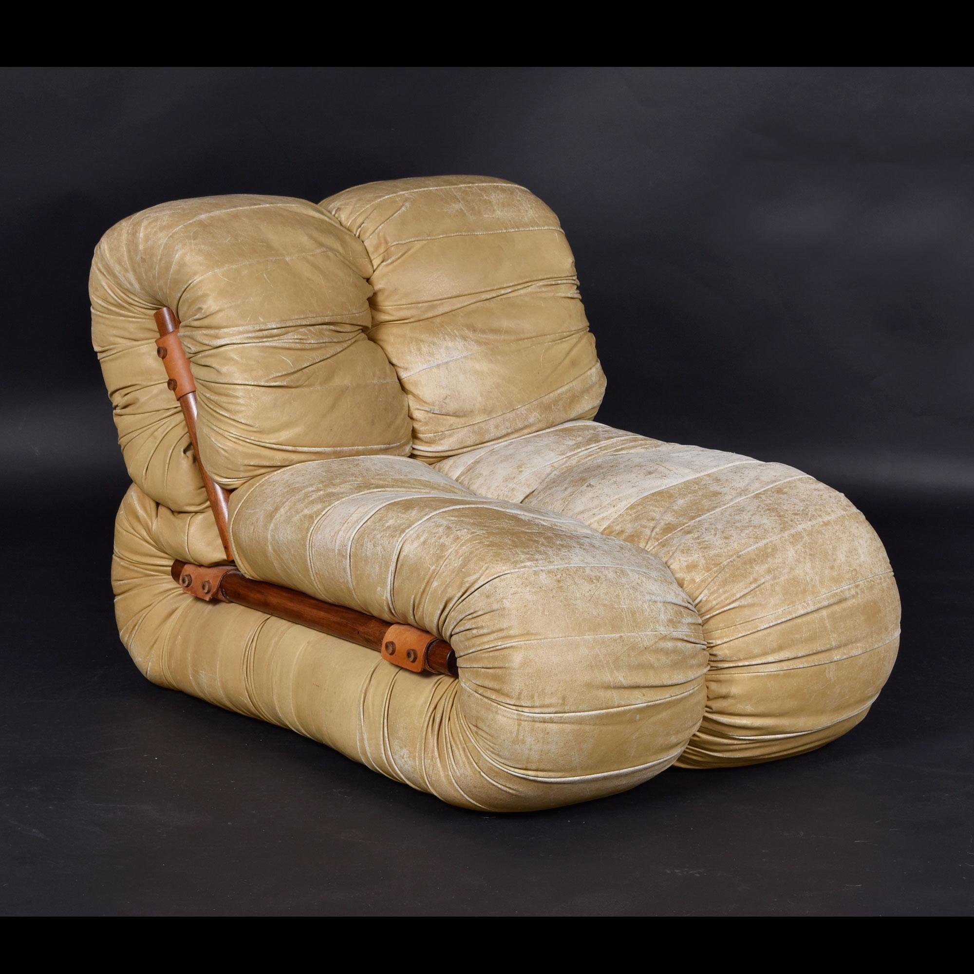 Paar Percival Lafer MP-116 modulare Loungesessel in Original Tan Leder (Brasilianisch)