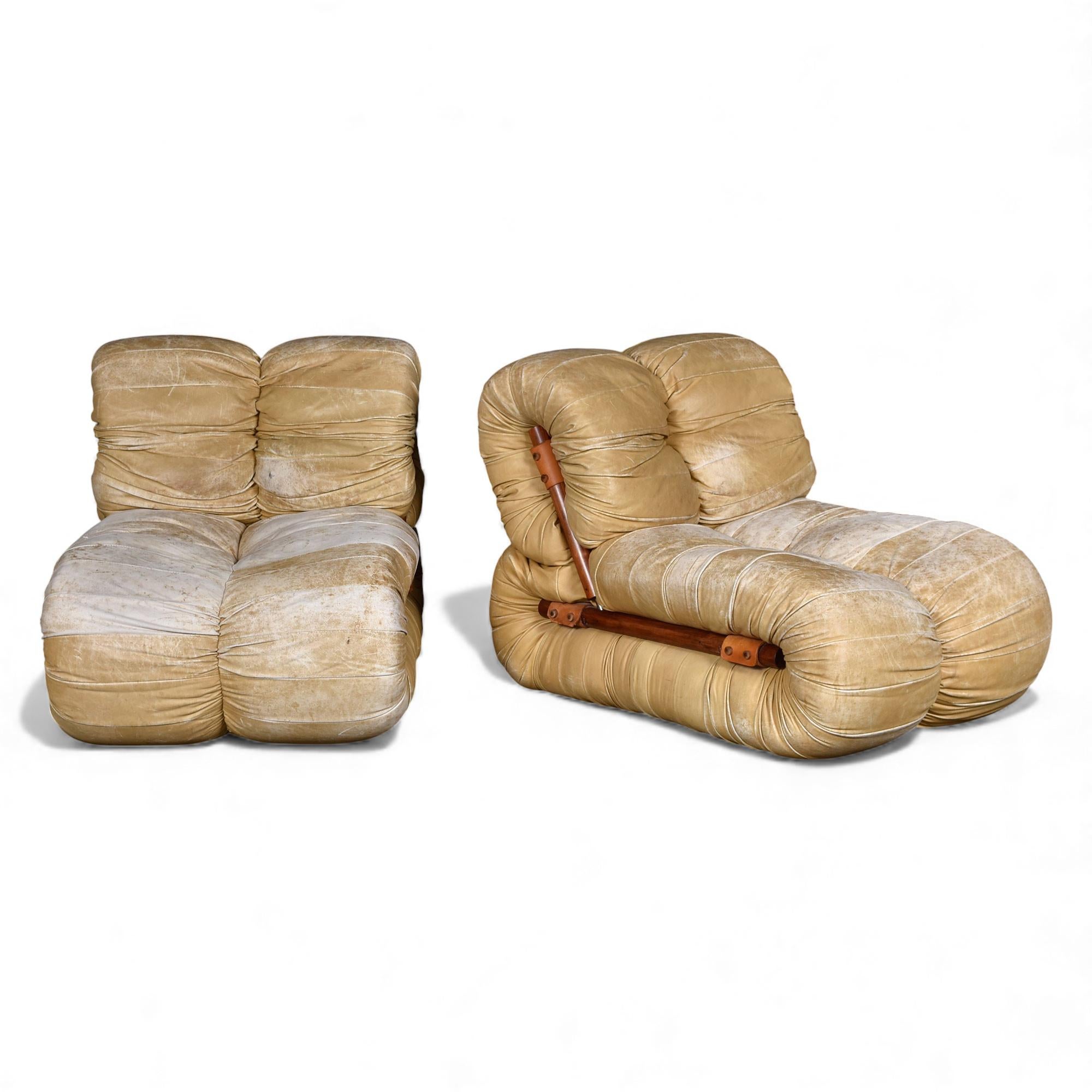 Paar Percival Lafer MP-116 modulare Loungesessel in Original Tan Leder 5