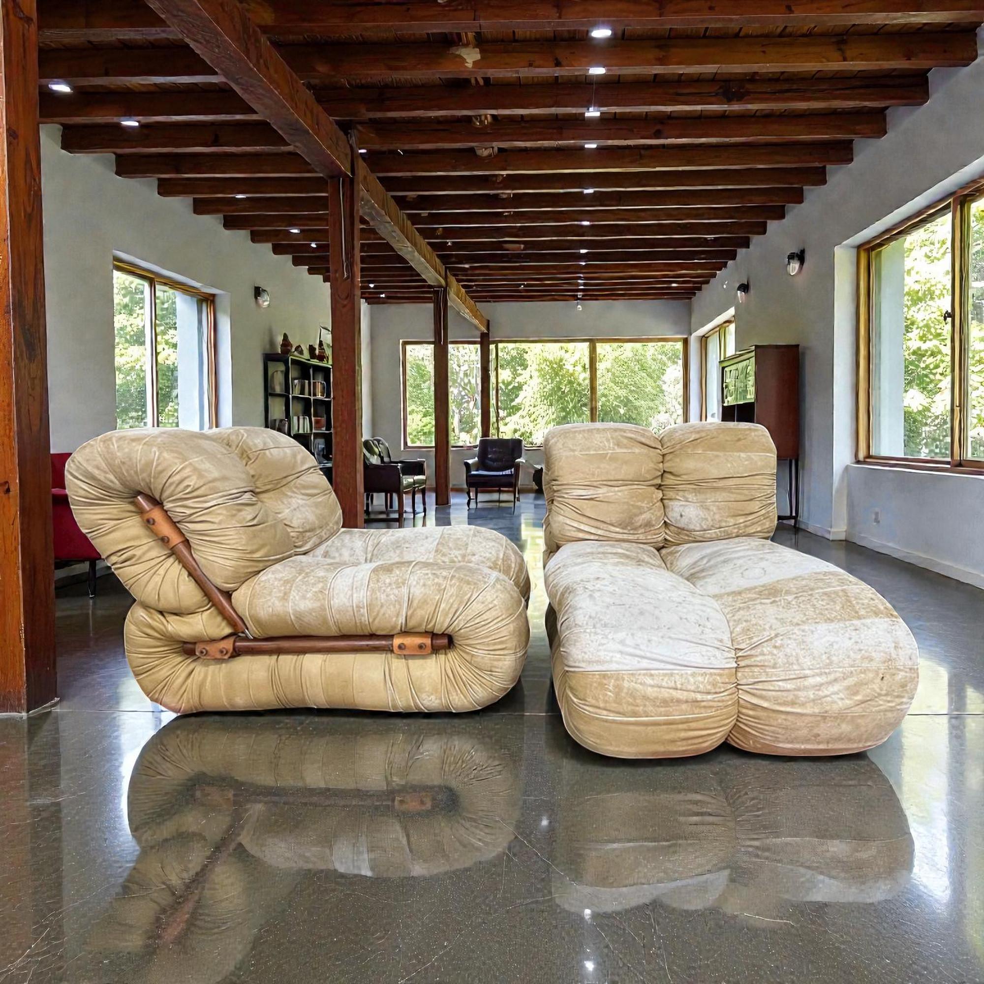 Paar Percival Lafer MP-116 modulare Loungesessel in Original Tan Leder 4