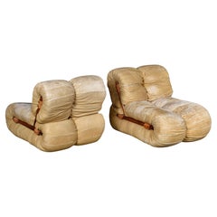 Pareja de tumbonas modulares Percival Lafer MP-116 de cuero curtido original