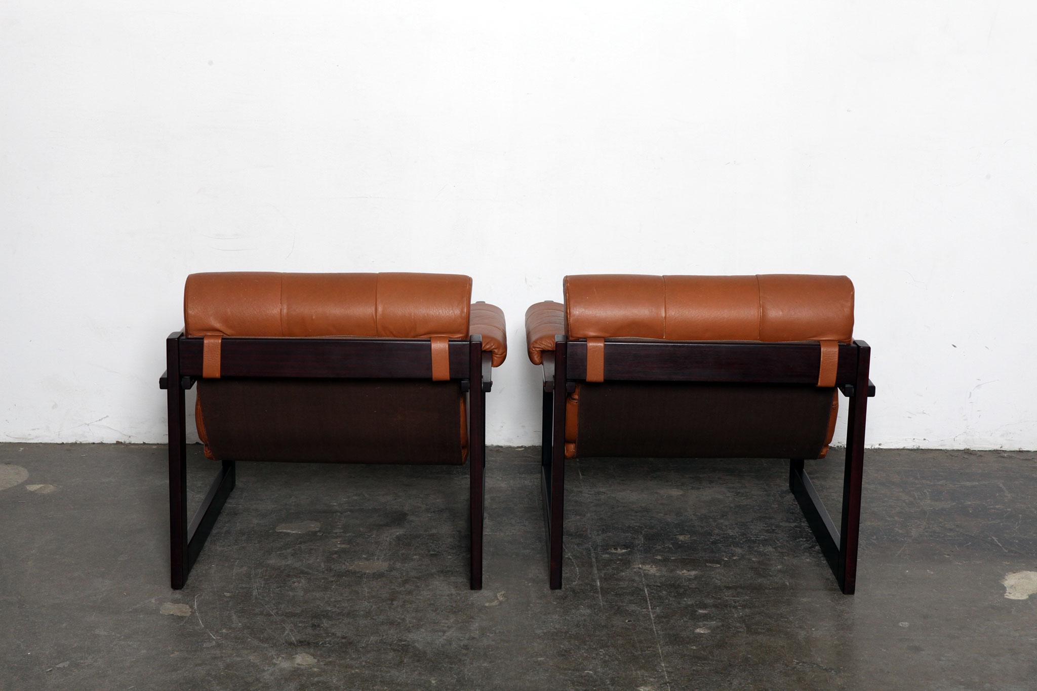 Brazilian Pair of Percival Lafer MP-167 Leather and Jatoba Lounge Chairs, Brazil, 1970s