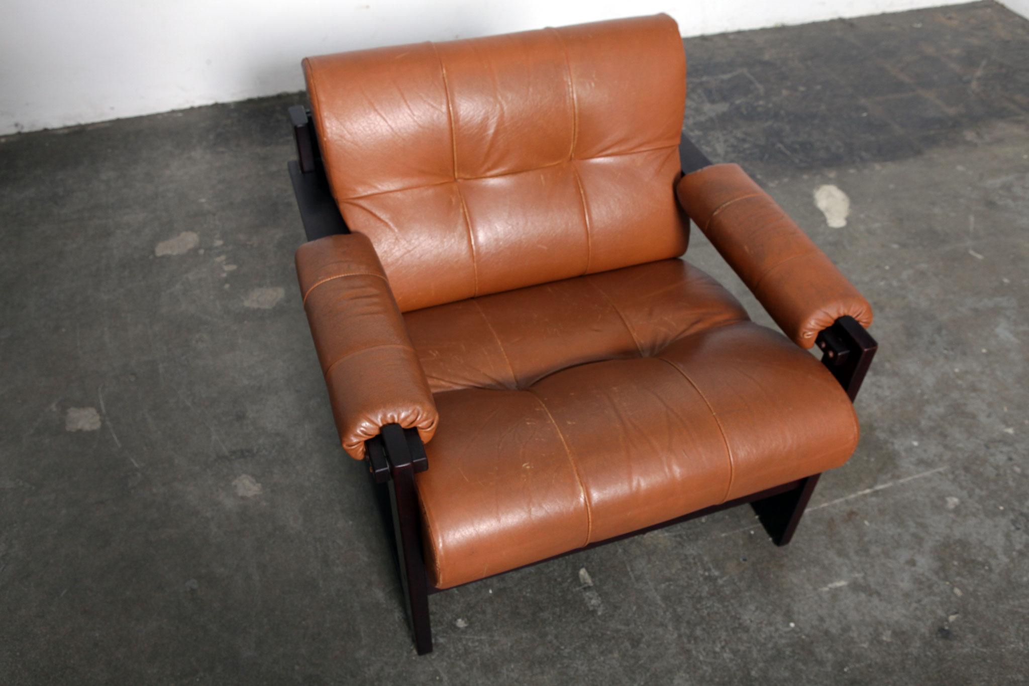 Late 20th Century Pair of Percival Lafer MP-167 Leather and Jatoba Lounge Chairs, Brazil, 1970s