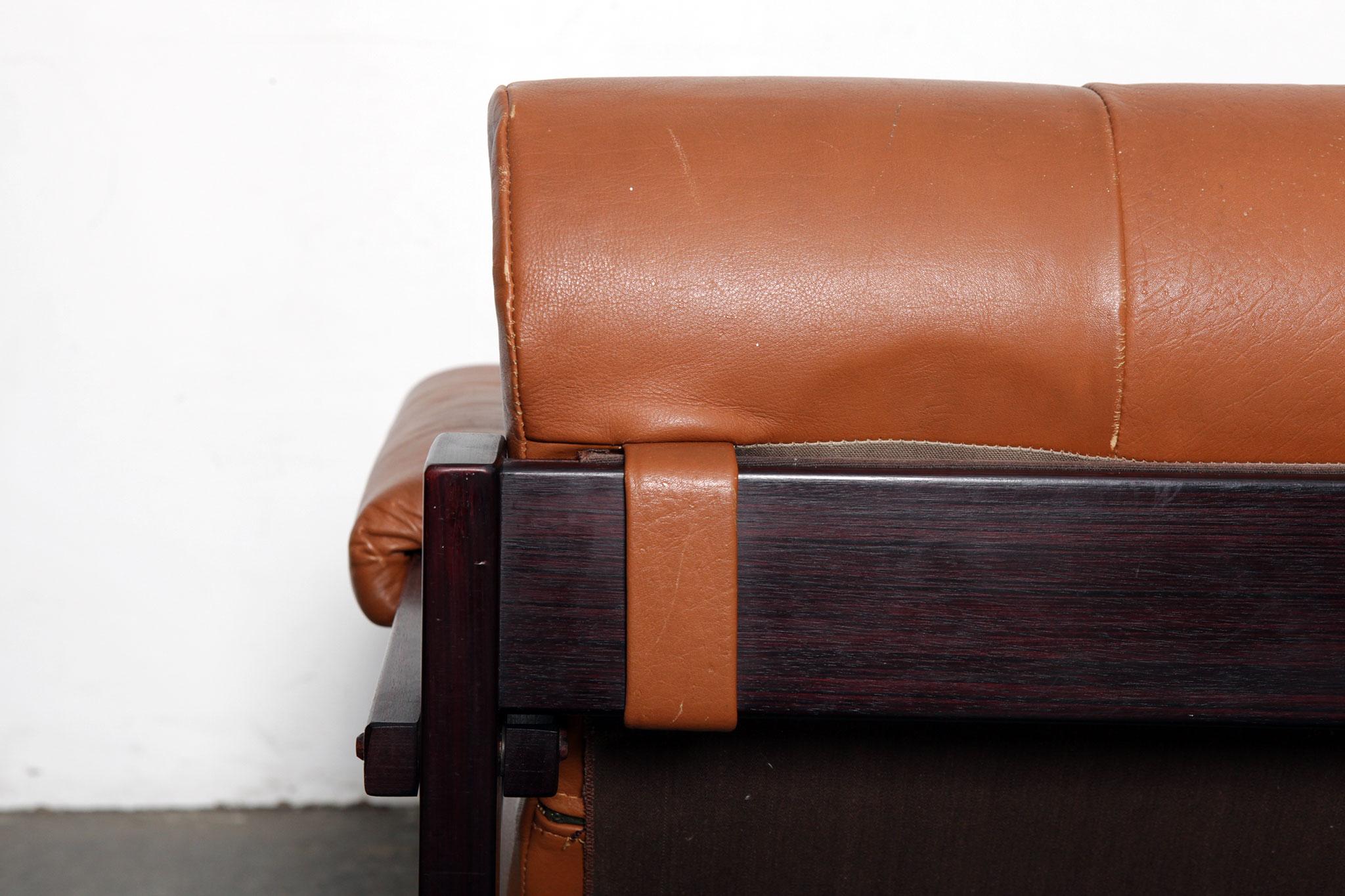 Pair of Percival Lafer MP-167 Leather and Jatoba Lounge Chairs, Brazil, 1970s 1