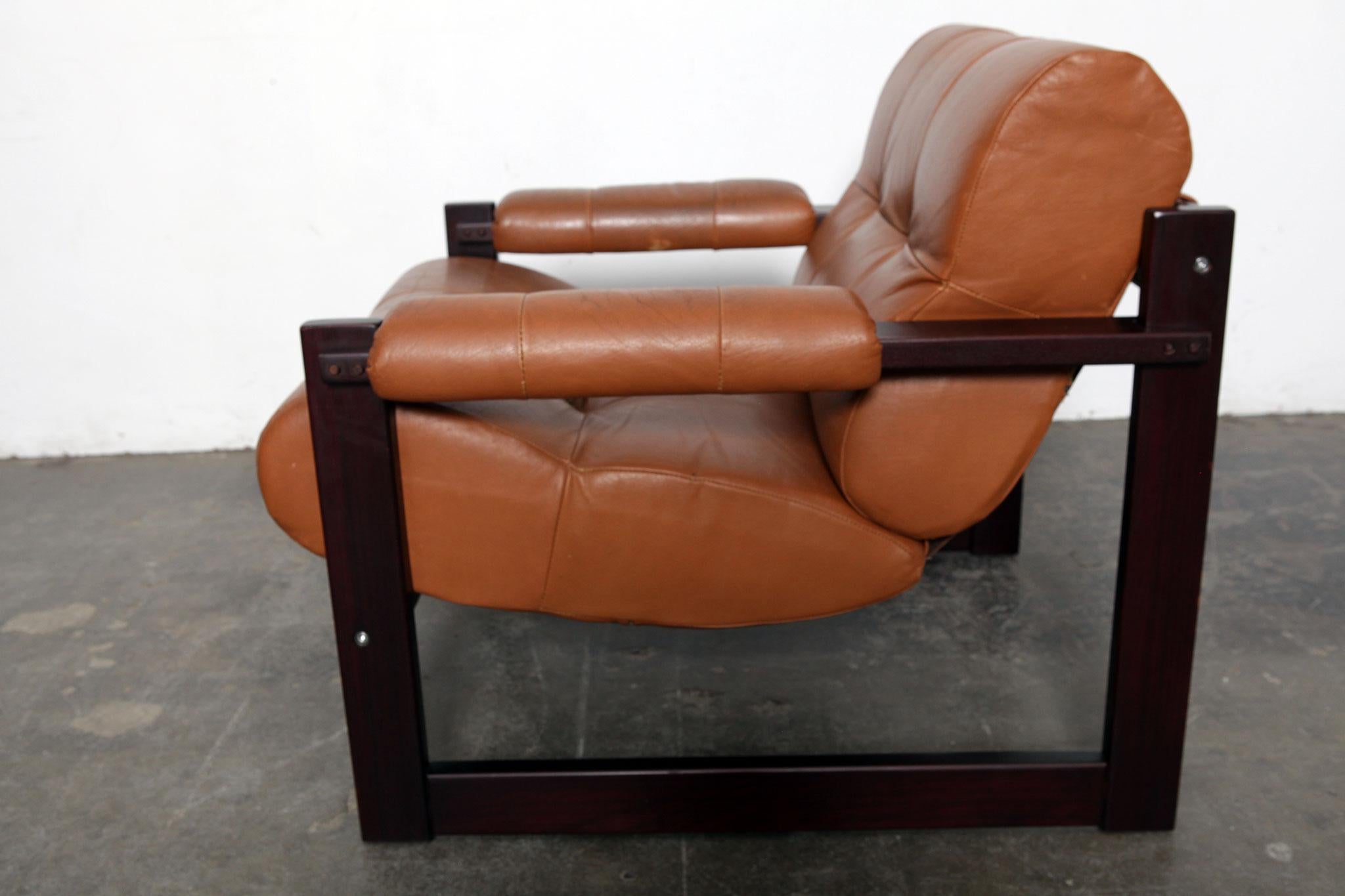 Pair of Percival Lafer MP-167 Leather and Jatoba Lounge Chairs, Brazil, 1970s 2