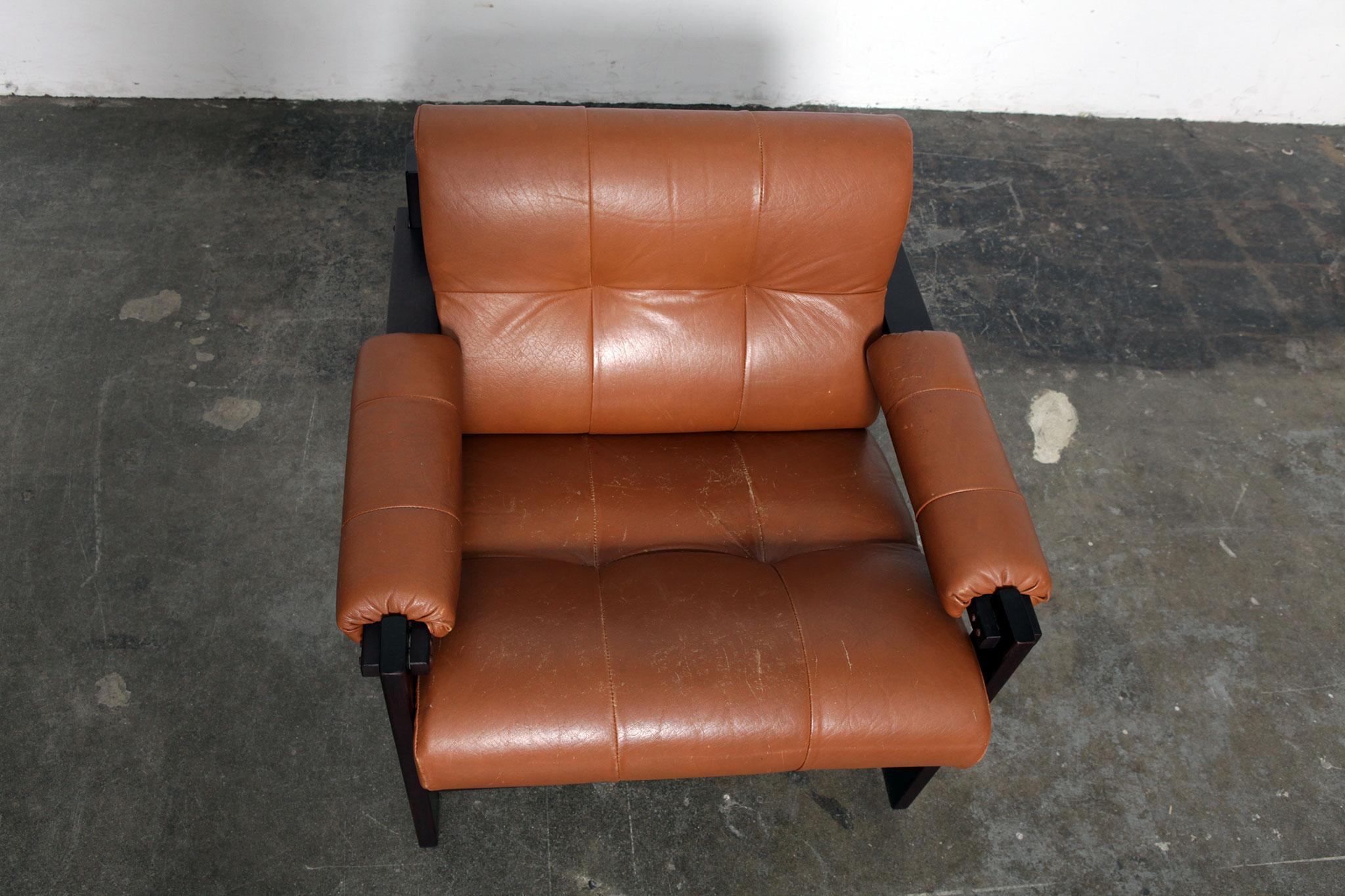 Pair of Percival Lafer MP-167 Leather and Jatoba Lounge Chairs, Brazil, 1970s 3