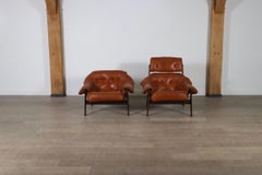 Pair of Percival Lafer MP-41 lounge chairs in cognac leather, Brazil 1970s