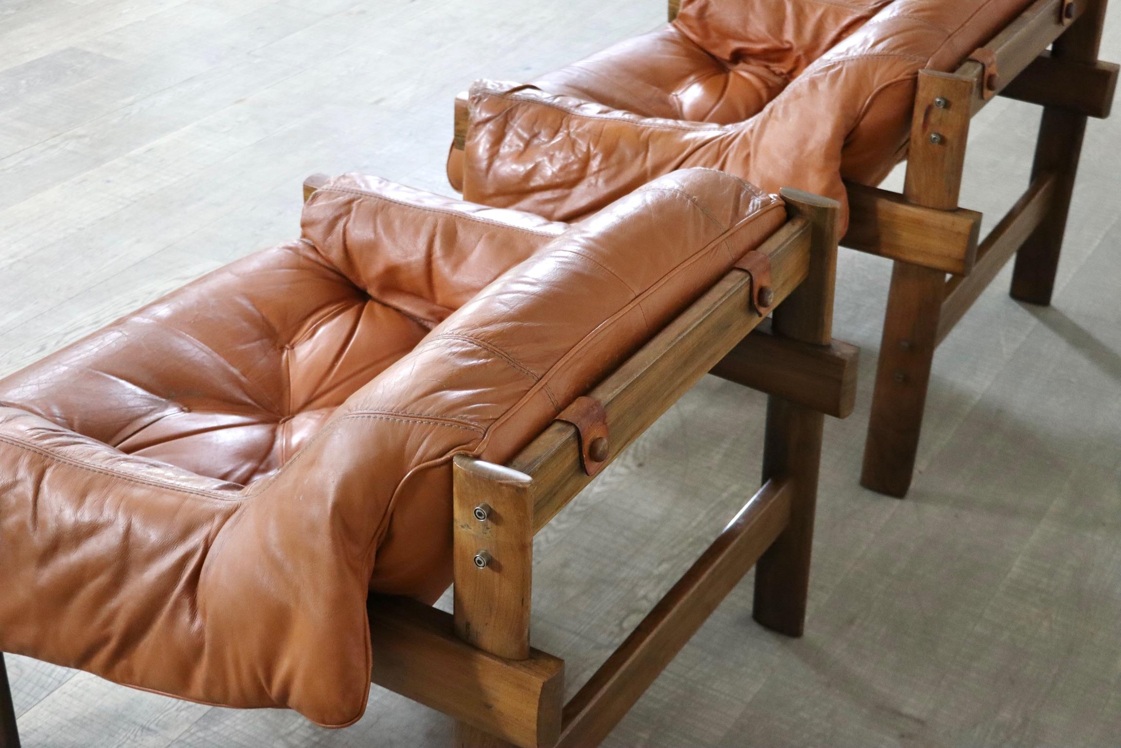 Pair of Percival Lafer MP-41 Lounge Chairs in Cognac Leather, Brazil, 1970s 2