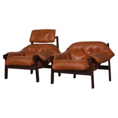 Pair of Percival Lafer MP-41 lounge chairs in cognac leather, Brazil 1970s