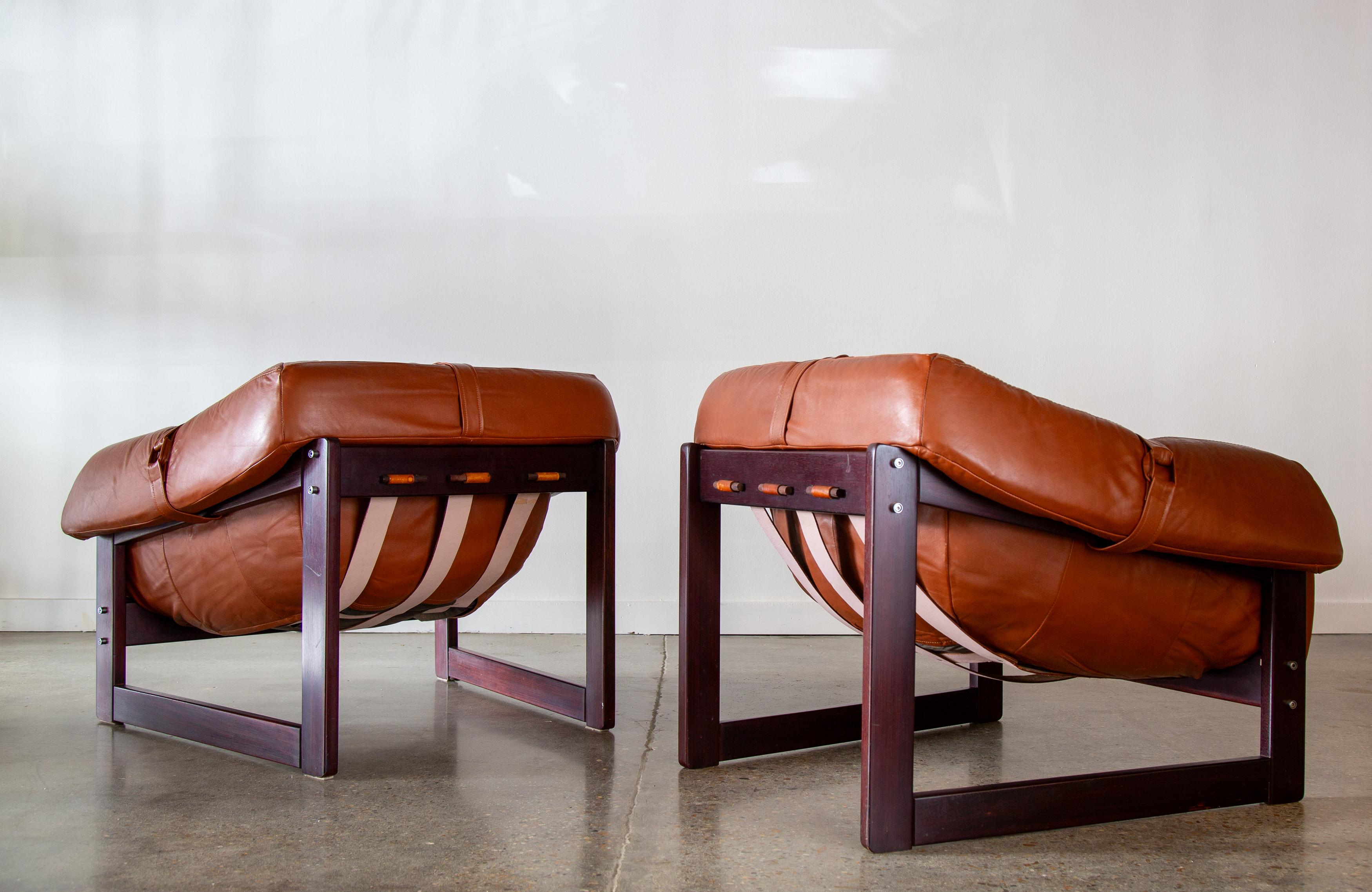 American Pair of Percival Lafer MP93 lounge chairs in rosewood and original leather
