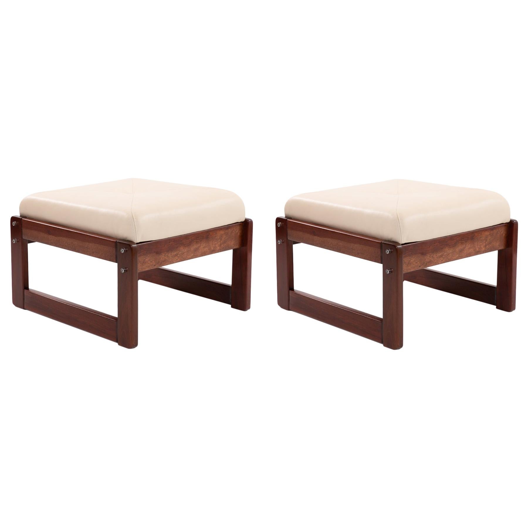 Pair of Percival Lafer Rosewood and Leather Ottomans