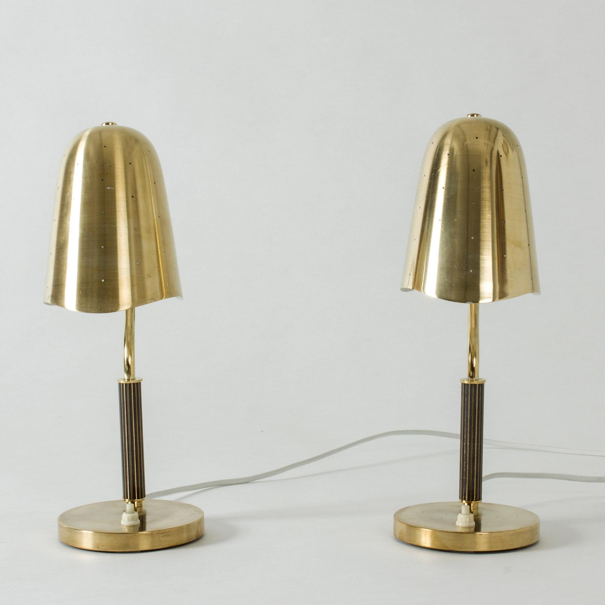 Scandinavian Modern Pair of Perforated Brass Table Lamps for Boréns, Sweden, 1950s