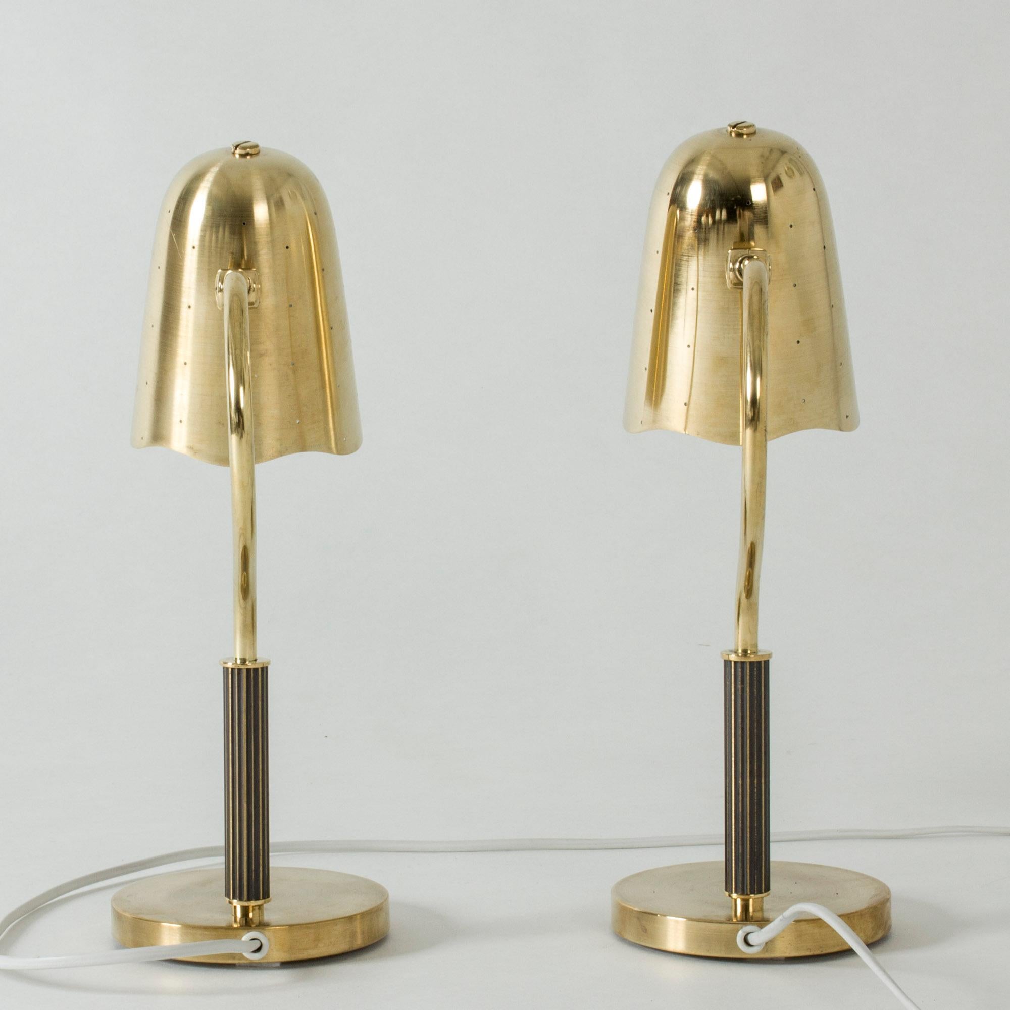 Swedish Pair of Perforated Brass Table Lamps for Boréns, Sweden, 1950s