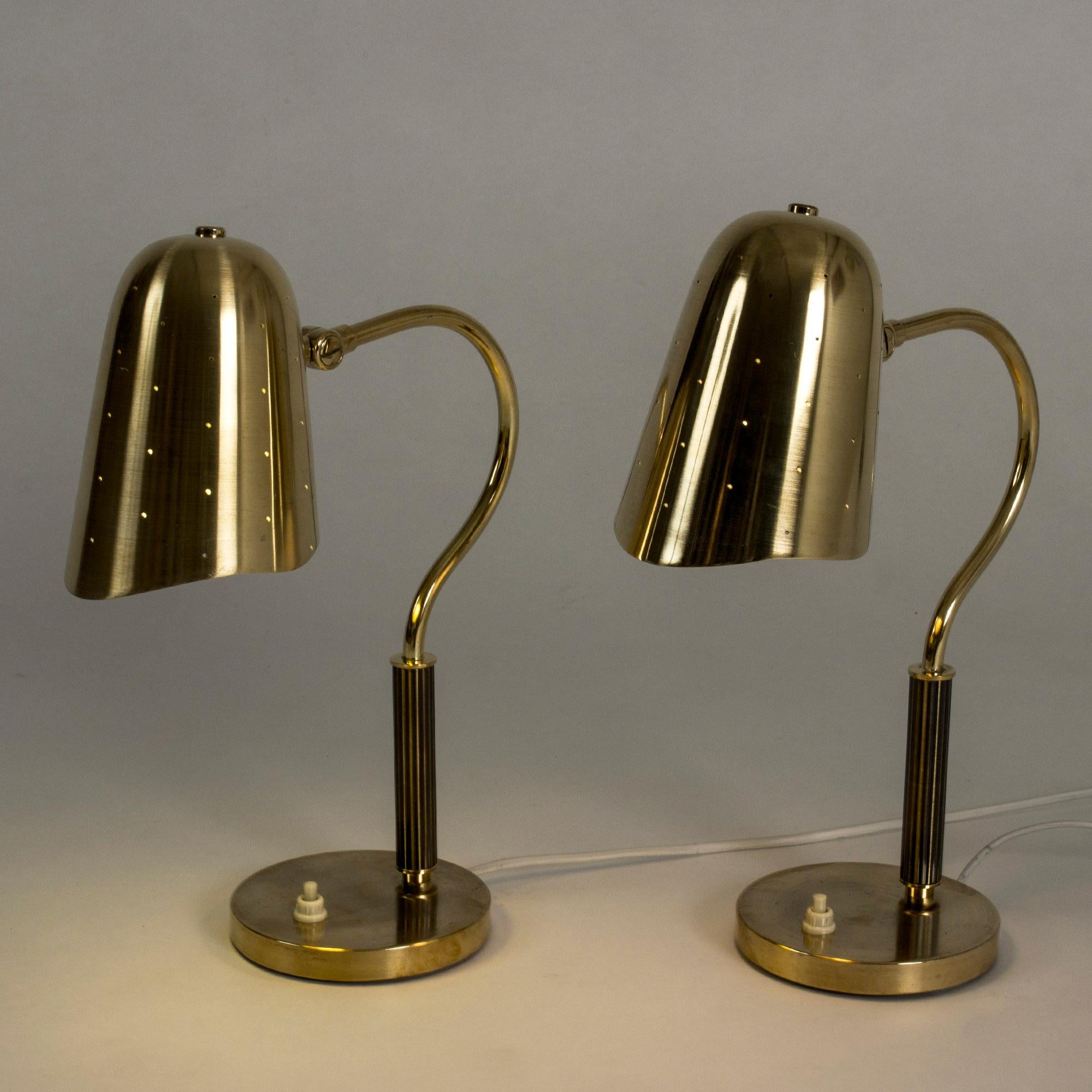 Mid-20th Century Pair of Perforated Brass Table Lamps for Boréns, Sweden, 1950s