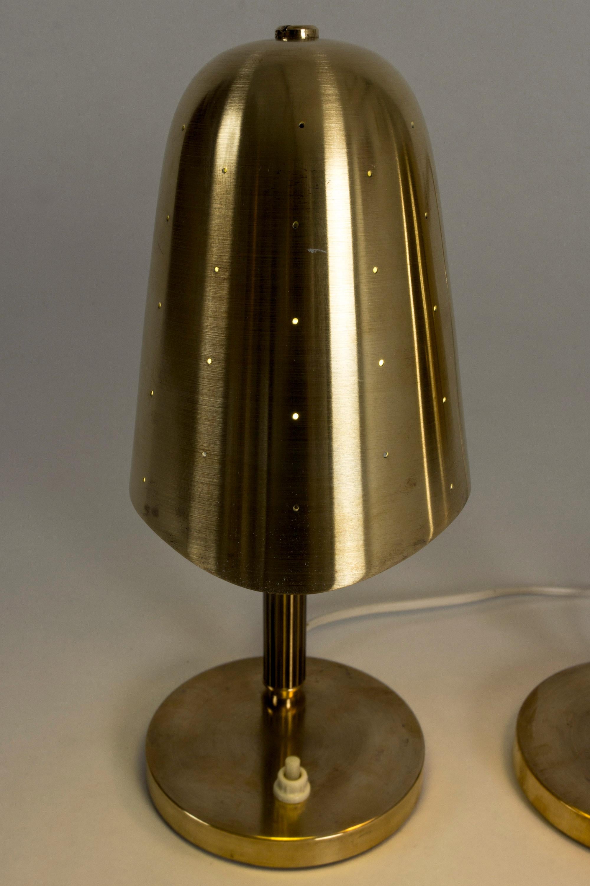 Pair of Perforated Brass Table Lamps for Boréns, Sweden, 1950s 3