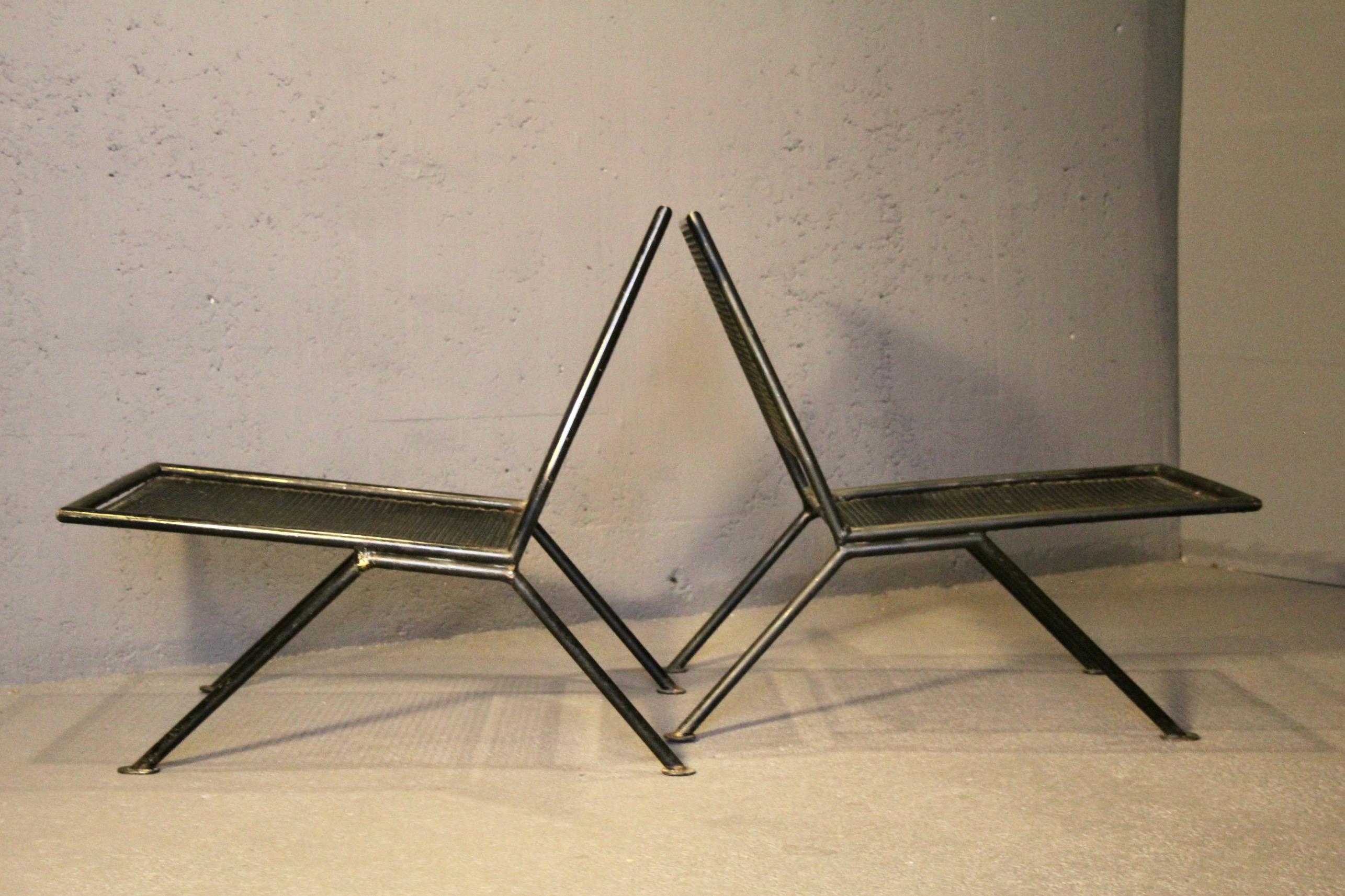 Pair of perforated metal armchairs For Sale 6