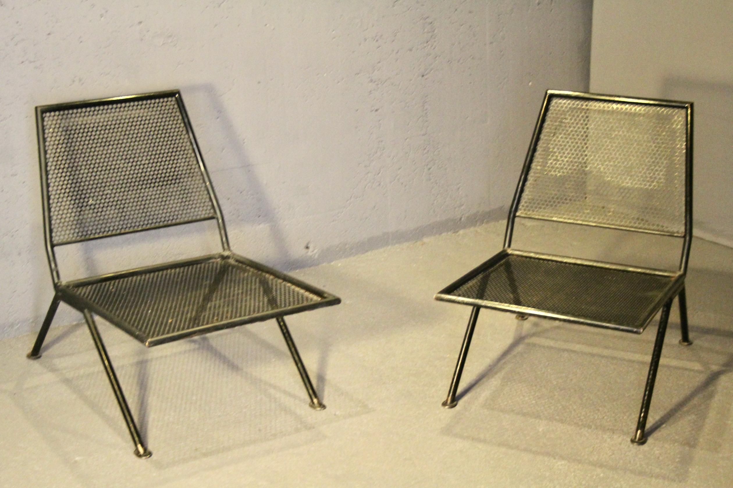 Pair of perforated metal armchairs For Sale 7