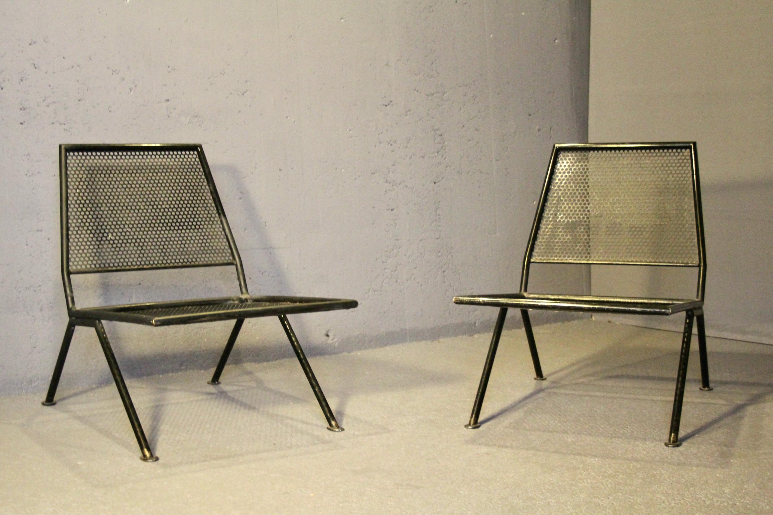 Pair of perforated metal armchairs For Sale 9