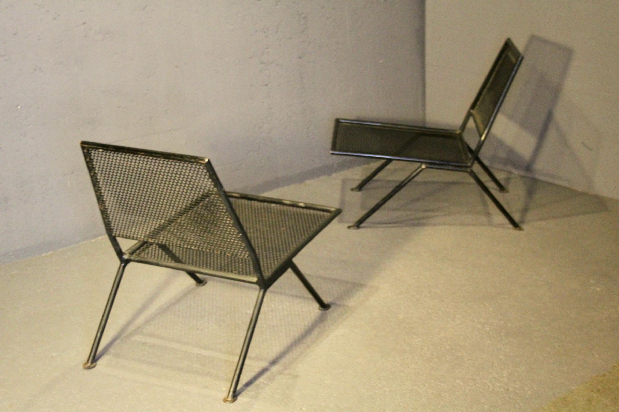 Pair of perforated metal armchairs For Sale 10
