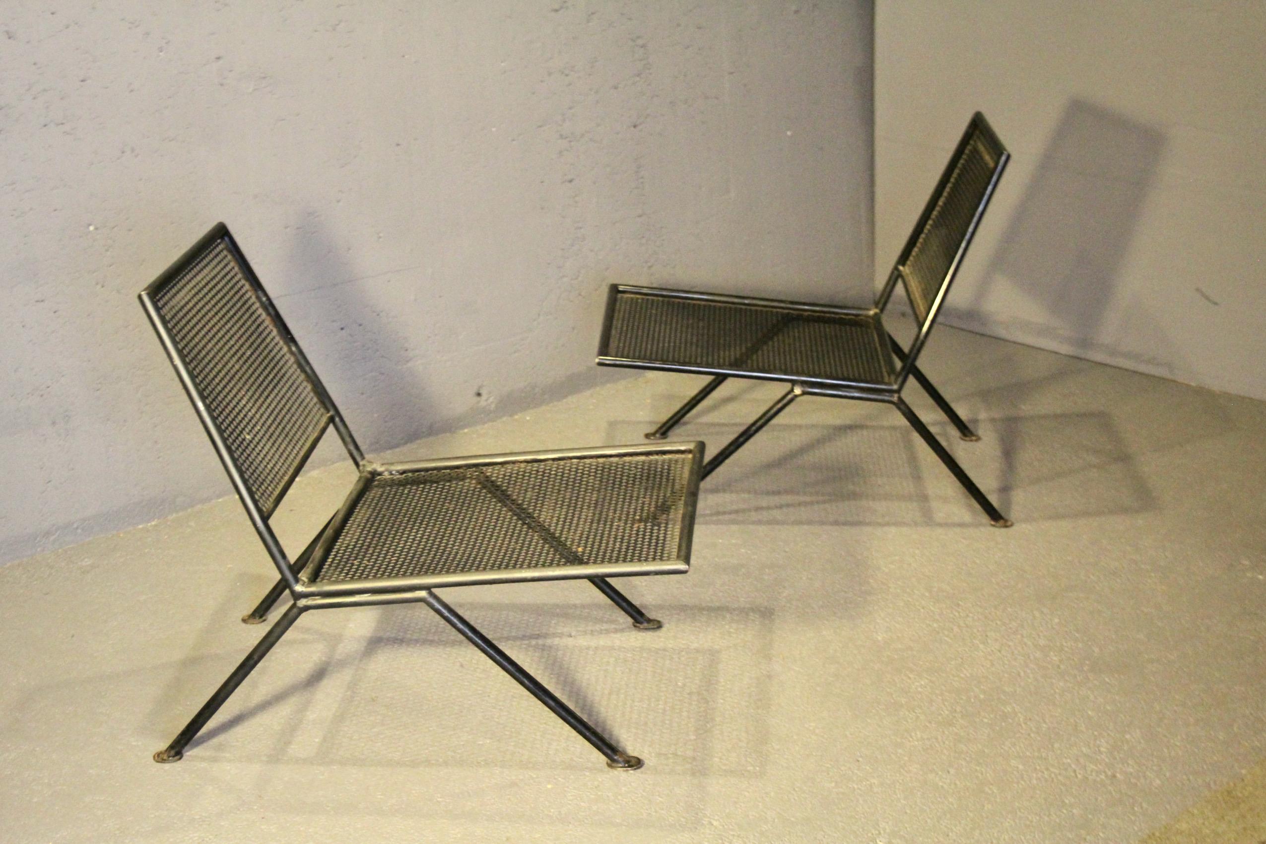 Pair of perforated metal armchairs For Sale 11