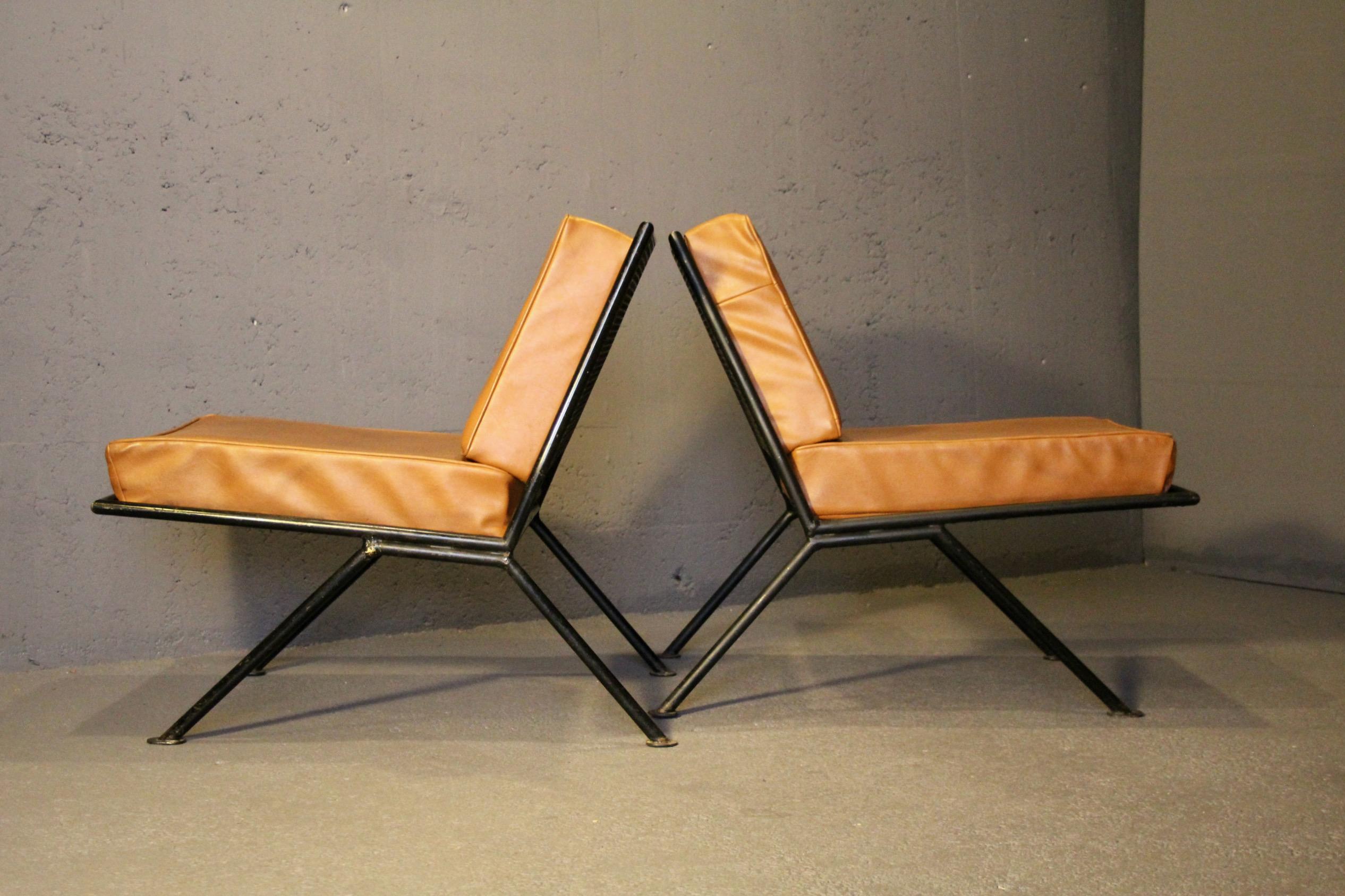 French Pair of perforated metal armchairs For Sale