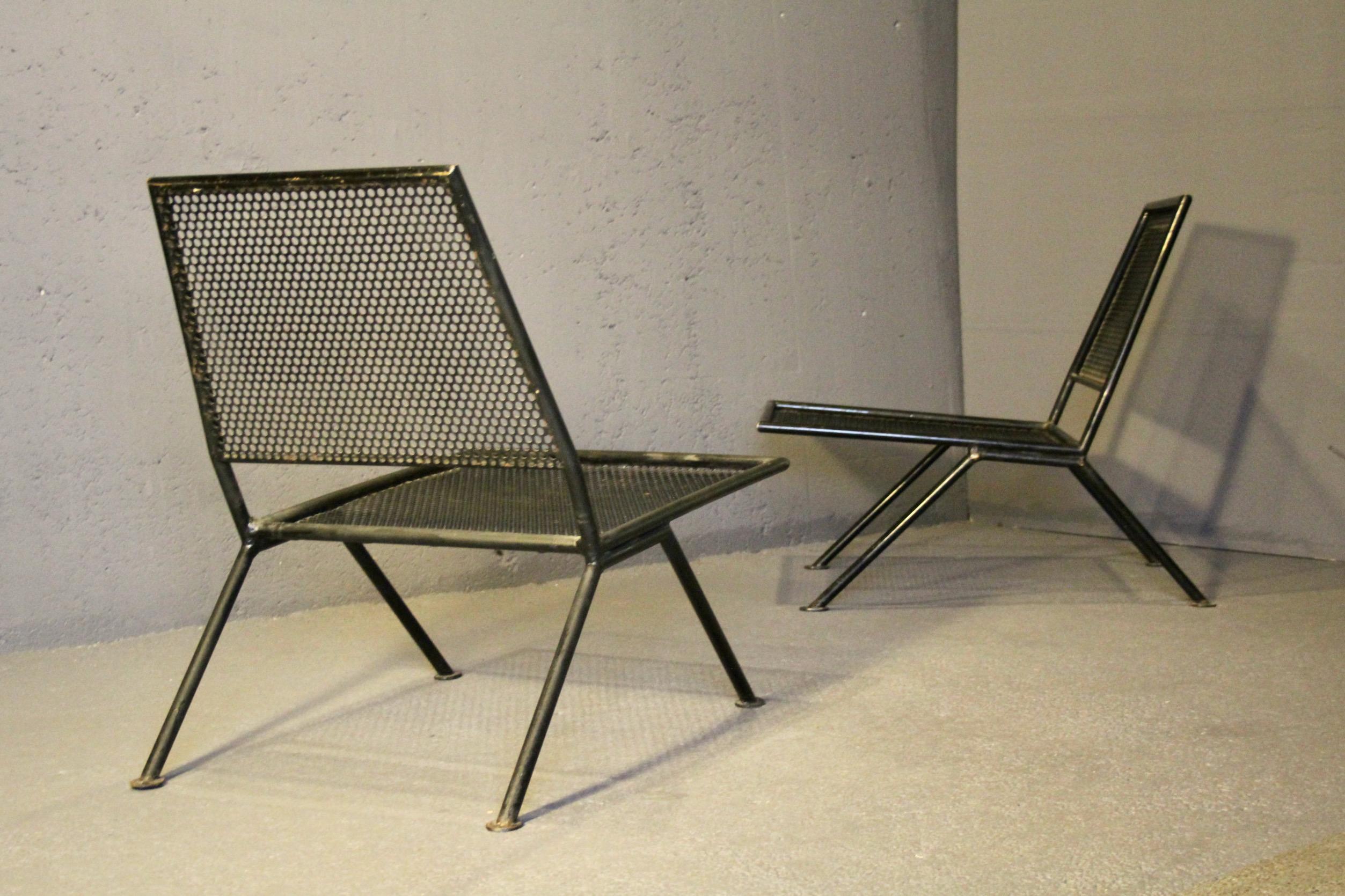 Pair of perforated metal armchairs In Good Condition For Sale In grand Lancy, CH