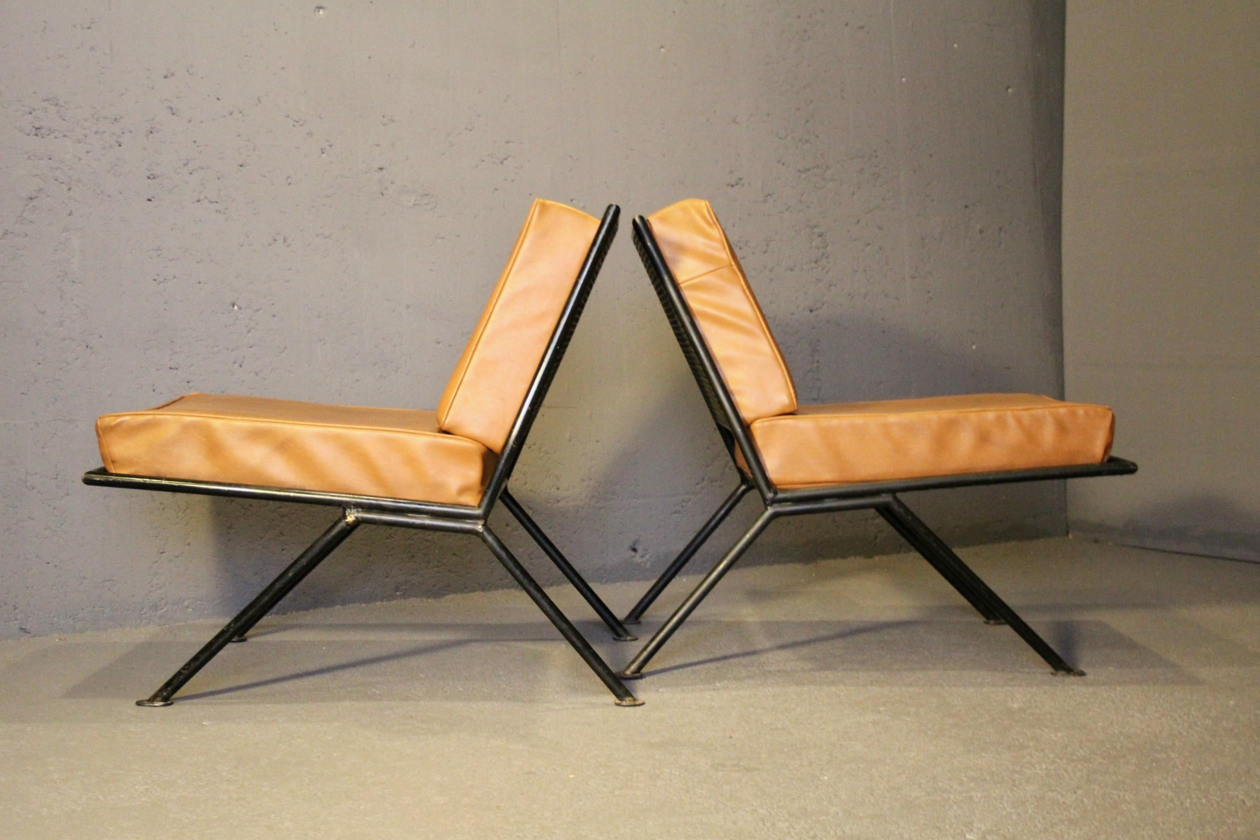 Metal Pair of perforated metal armchairs For Sale