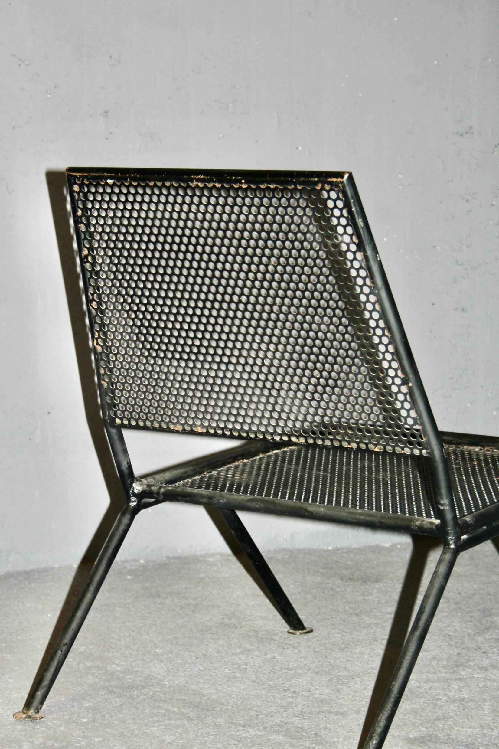 Pair of perforated metal armchairs For Sale 1