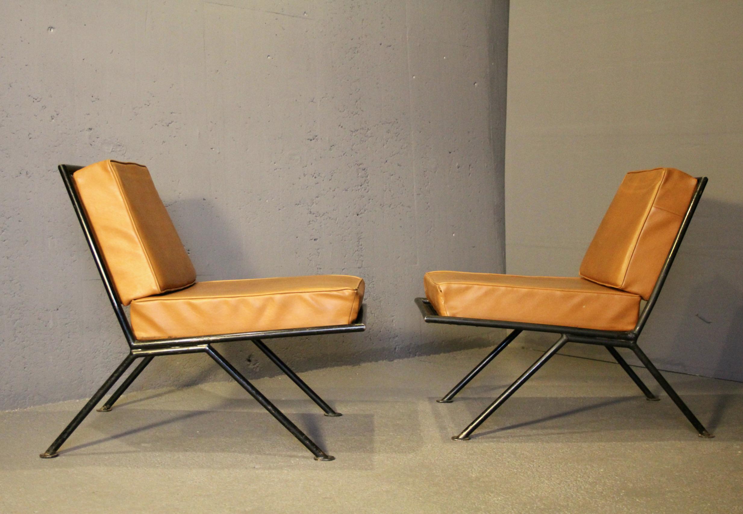 Pair of perforated metal armchairs For Sale 2
