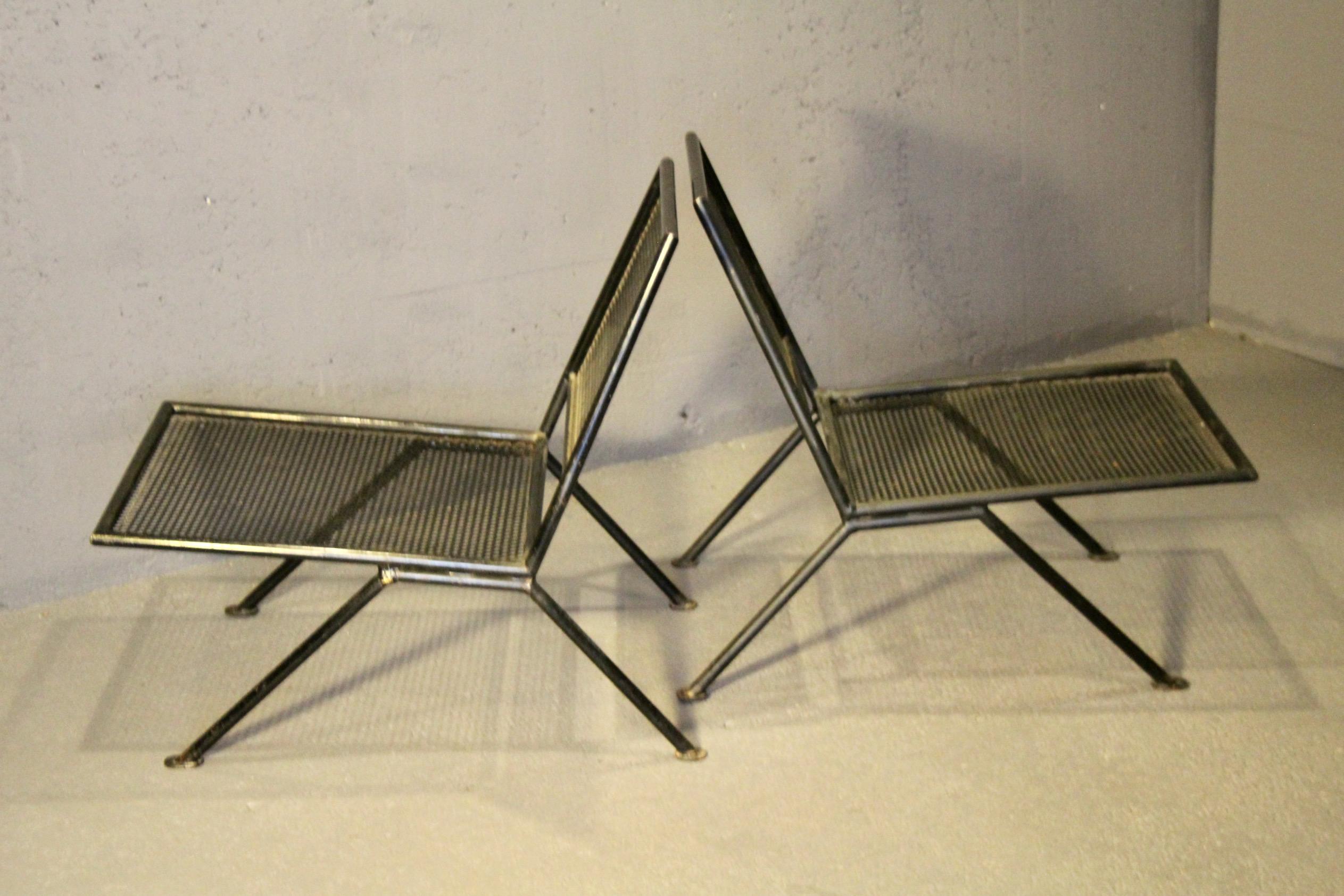 Pair of perforated metal armchairs For Sale 3