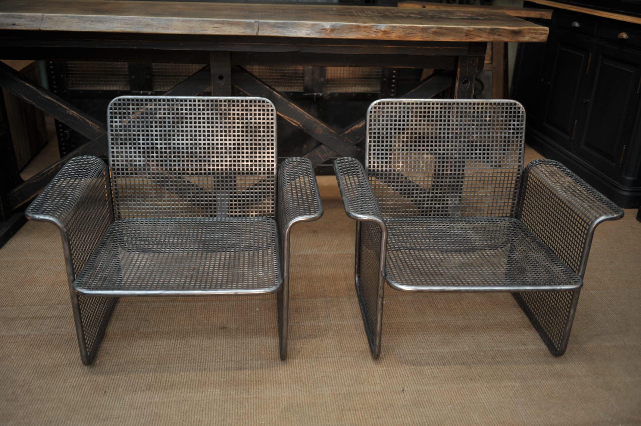Iron Pair of Perforated Metal Chairs Italie, circa 1960 For Sale