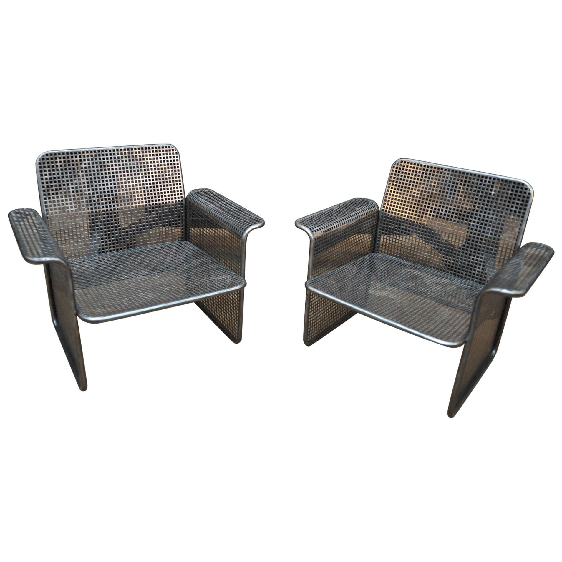 Pair of Perforated Metal Chairs Italie, circa 1960 For Sale