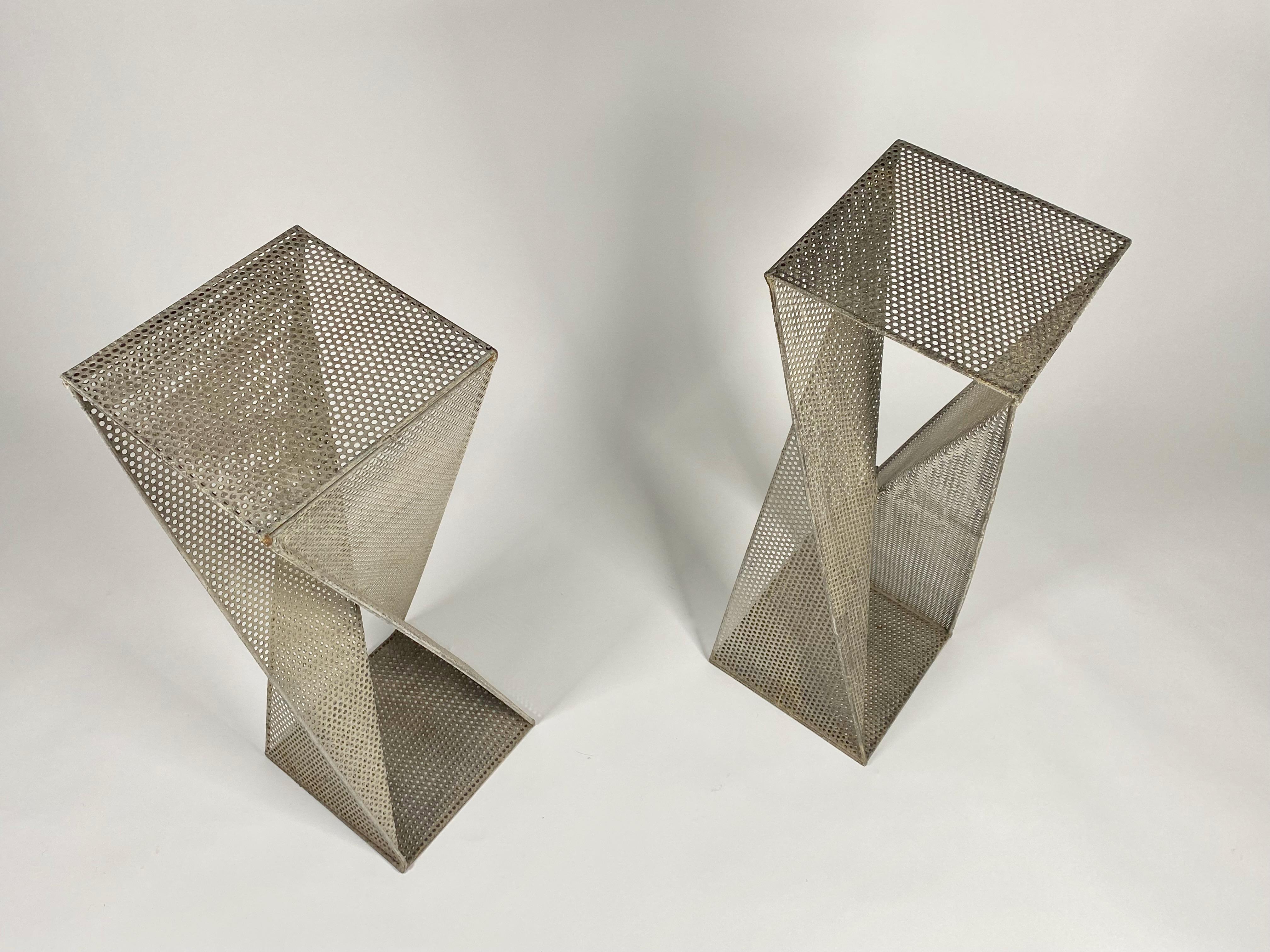 Machine-Made Pair of Perforated Metal Pedestals in the Style of Mathieu Mategot