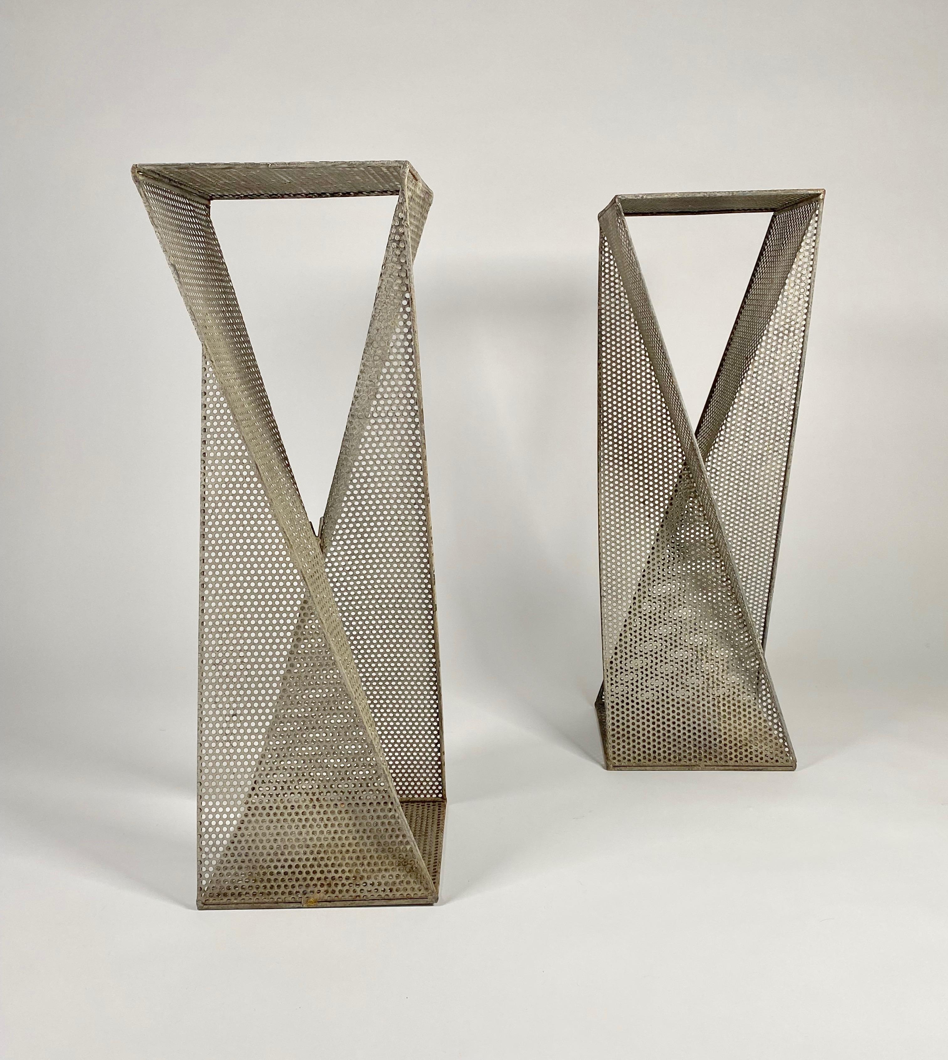Pair of Perforated Metal Pedestals in the Style of Mathieu Mategot In Good Condition In Oakland, CA