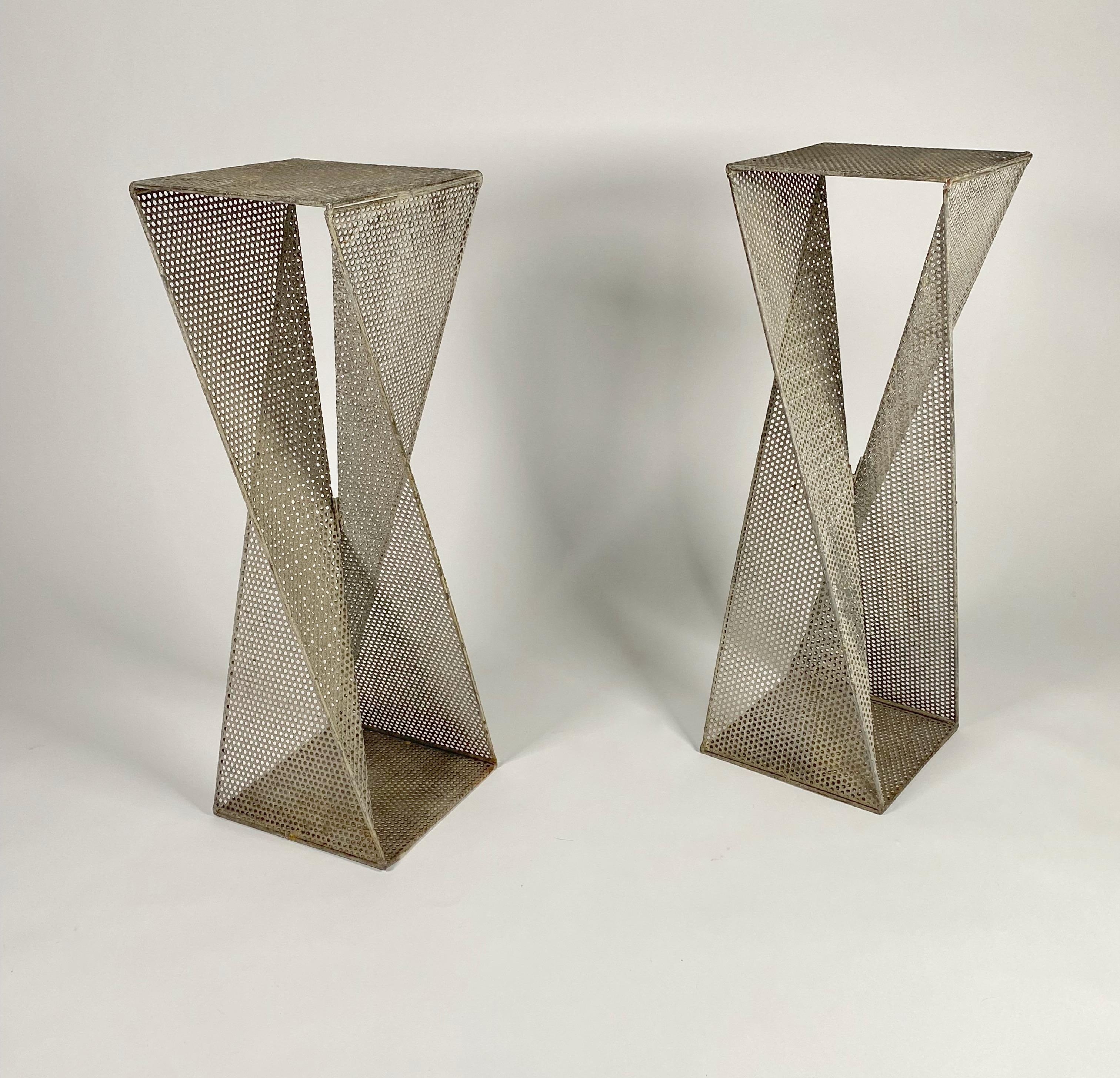 Late 20th Century Pair of Perforated Metal Pedestals in the Style of Mathieu Mategot