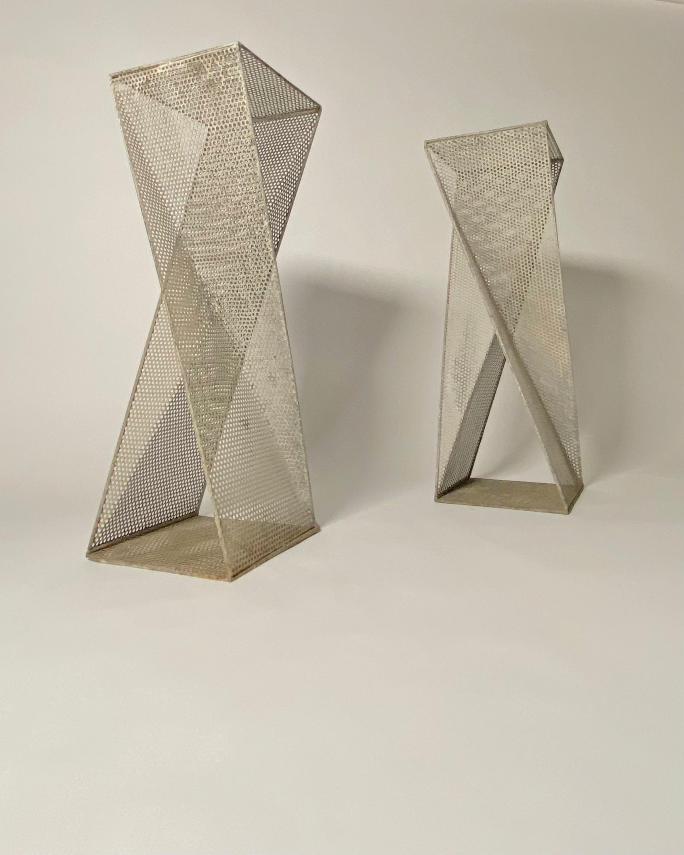 Pair of Perforated Metal Pedestals in the Style of Mathieu Mategot 1