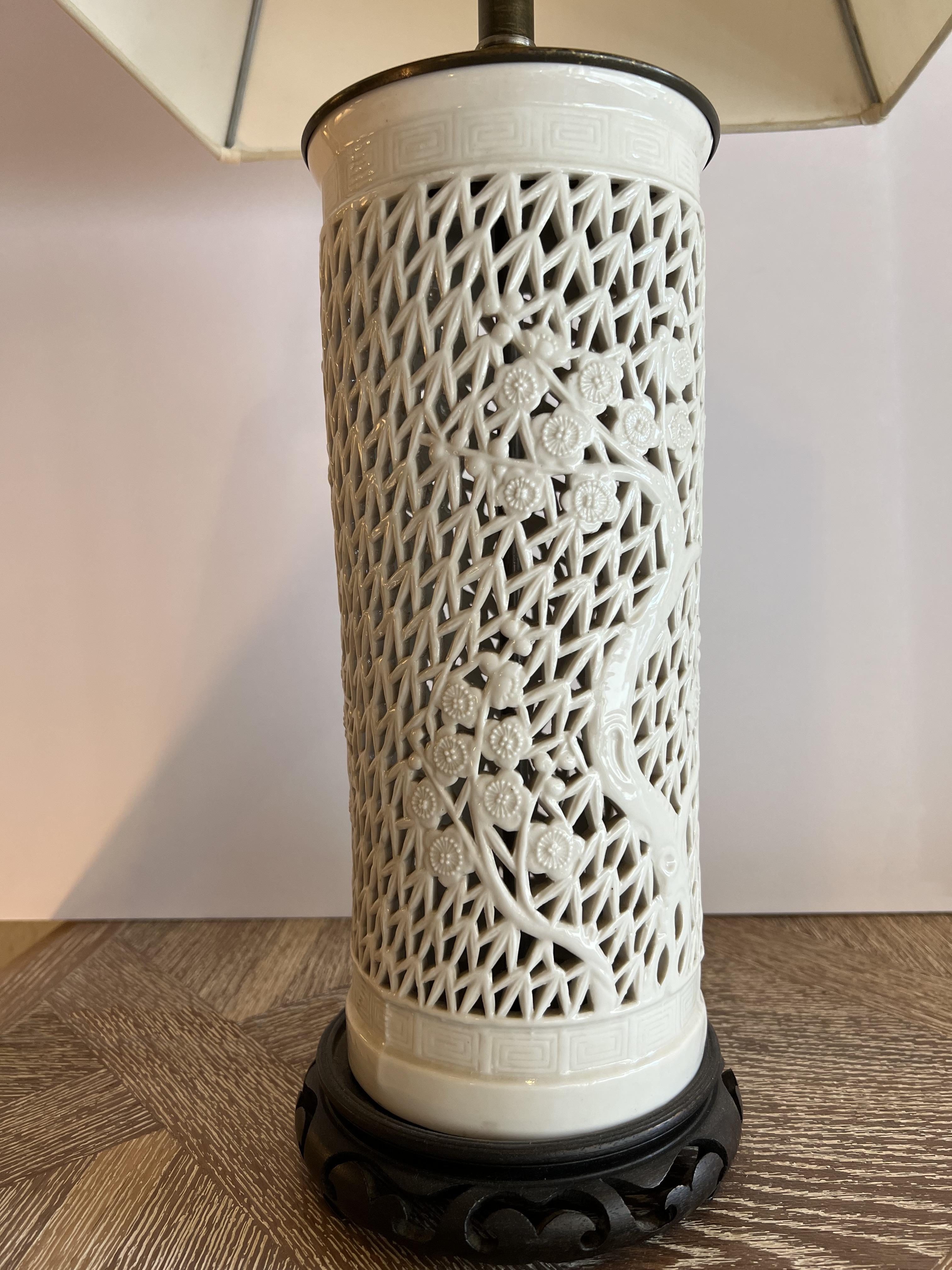 American Pair of Perforated Porcelain Lamps