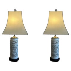 Pair of Perforated Porcelain Lamps