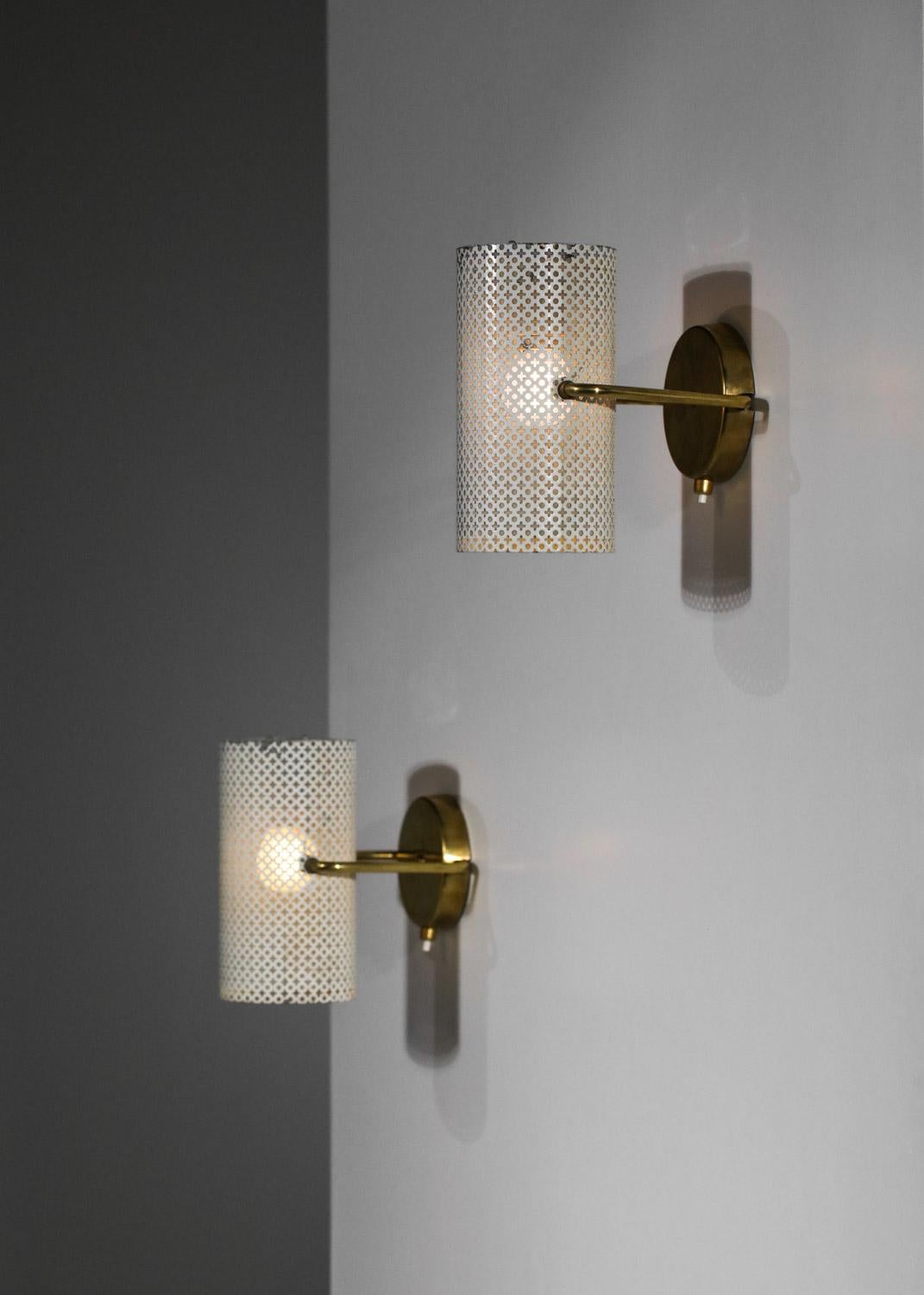 Pair of Perforated Steel Sconces in the Pierre Guariche Style, G685 3
