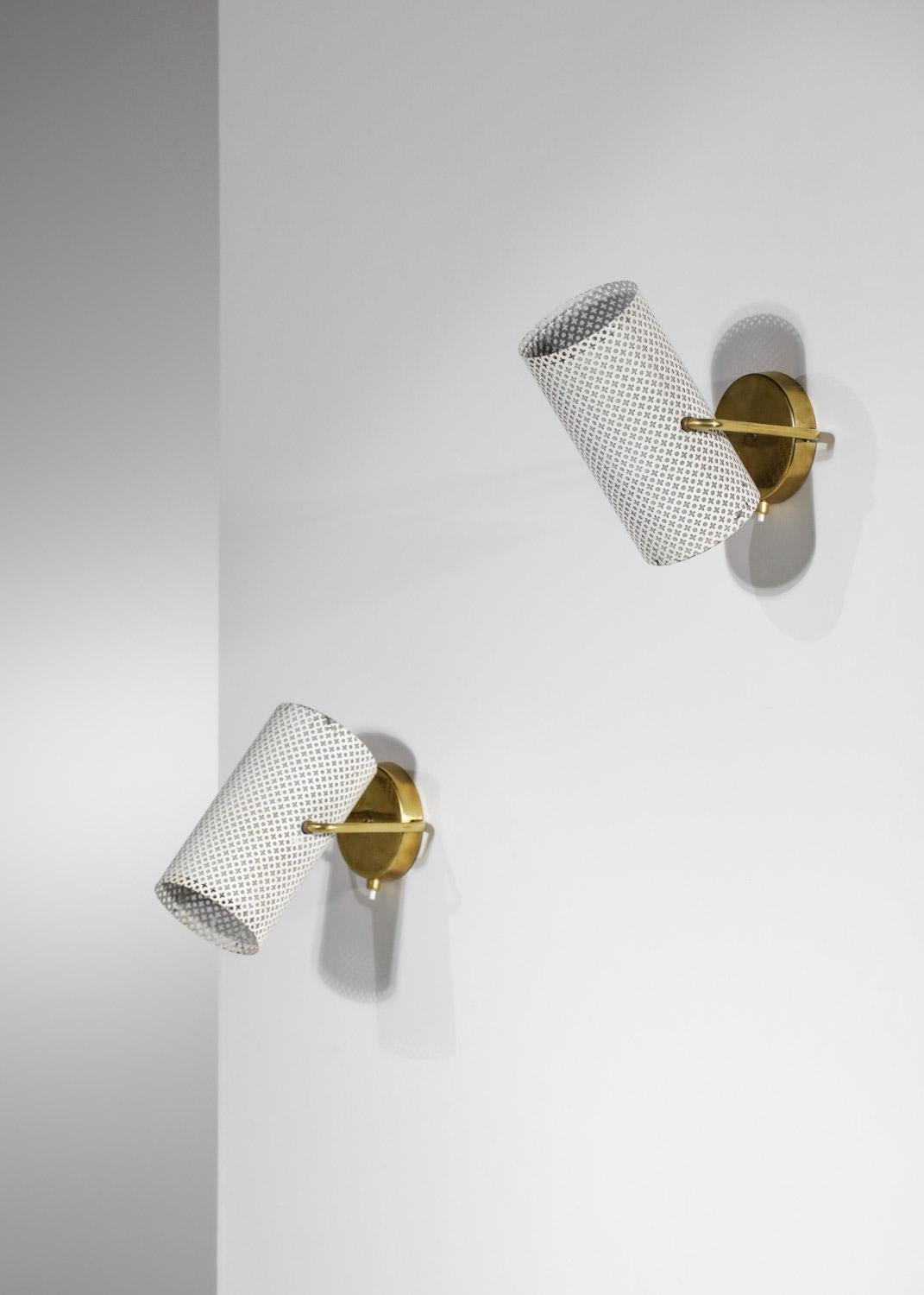 Pair of Perforated Steel Sconces in the Pierre Guariche Style, G685 9