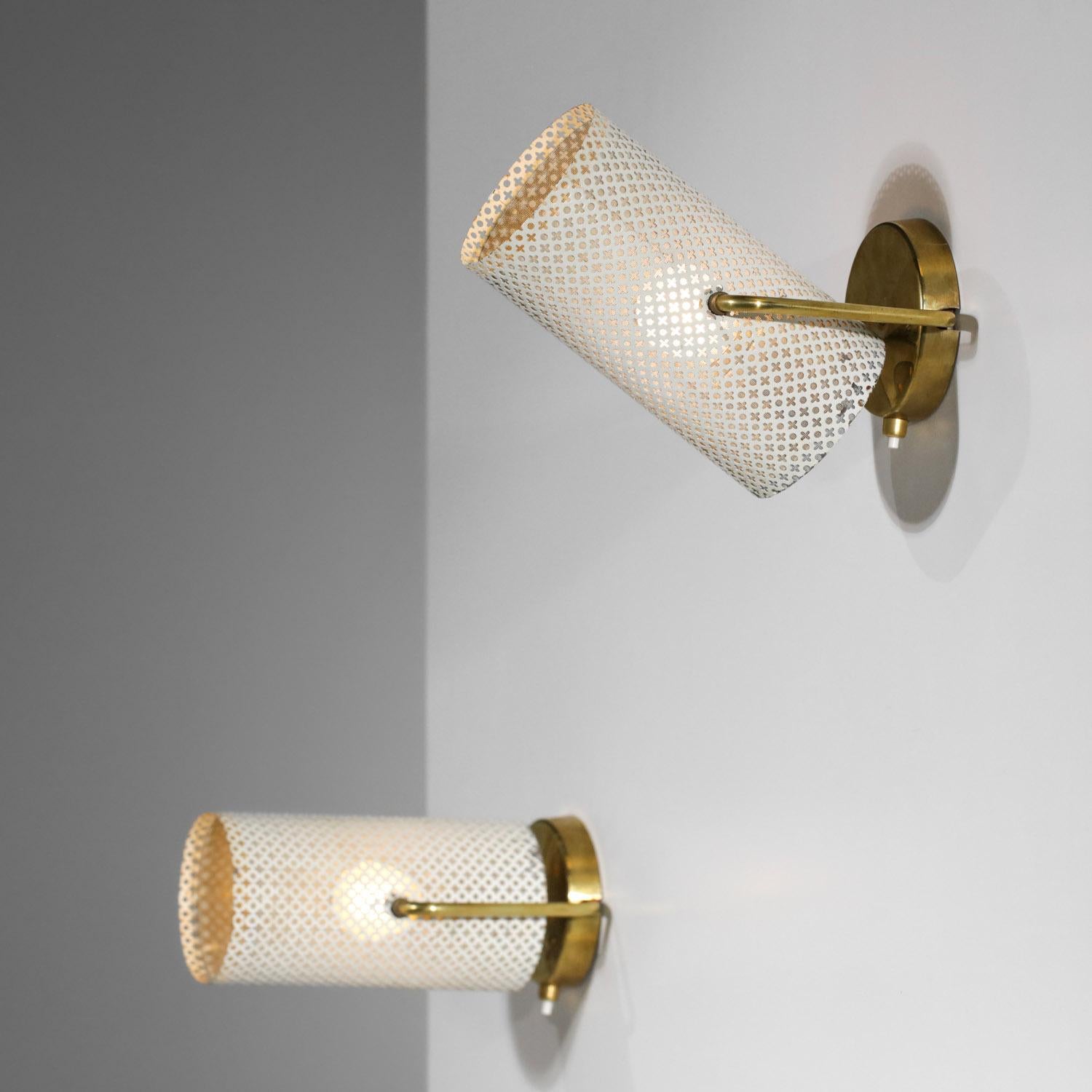 Lacquered Pair of Perforated Steel Sconces in the Pierre Guariche Style, G685