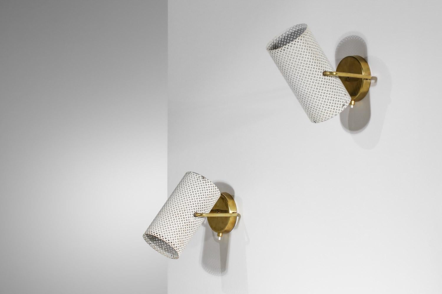 Mid-20th Century Pair of Perforated Steel Sconces in the Pierre Guariche Style, G685