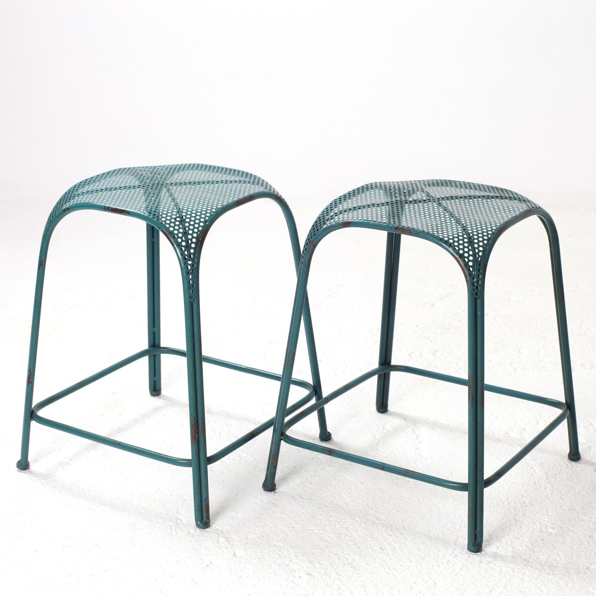 Pair of Perforated Steel Seat Italian Stool In the Style of Mategot 1960s In Good Condition In Saint  Ouen, FR