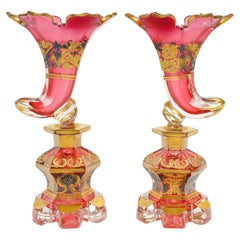 Pair of Perfume Bottles, Gold and Silver Enamelled Bohemian Crystal, XIX Century