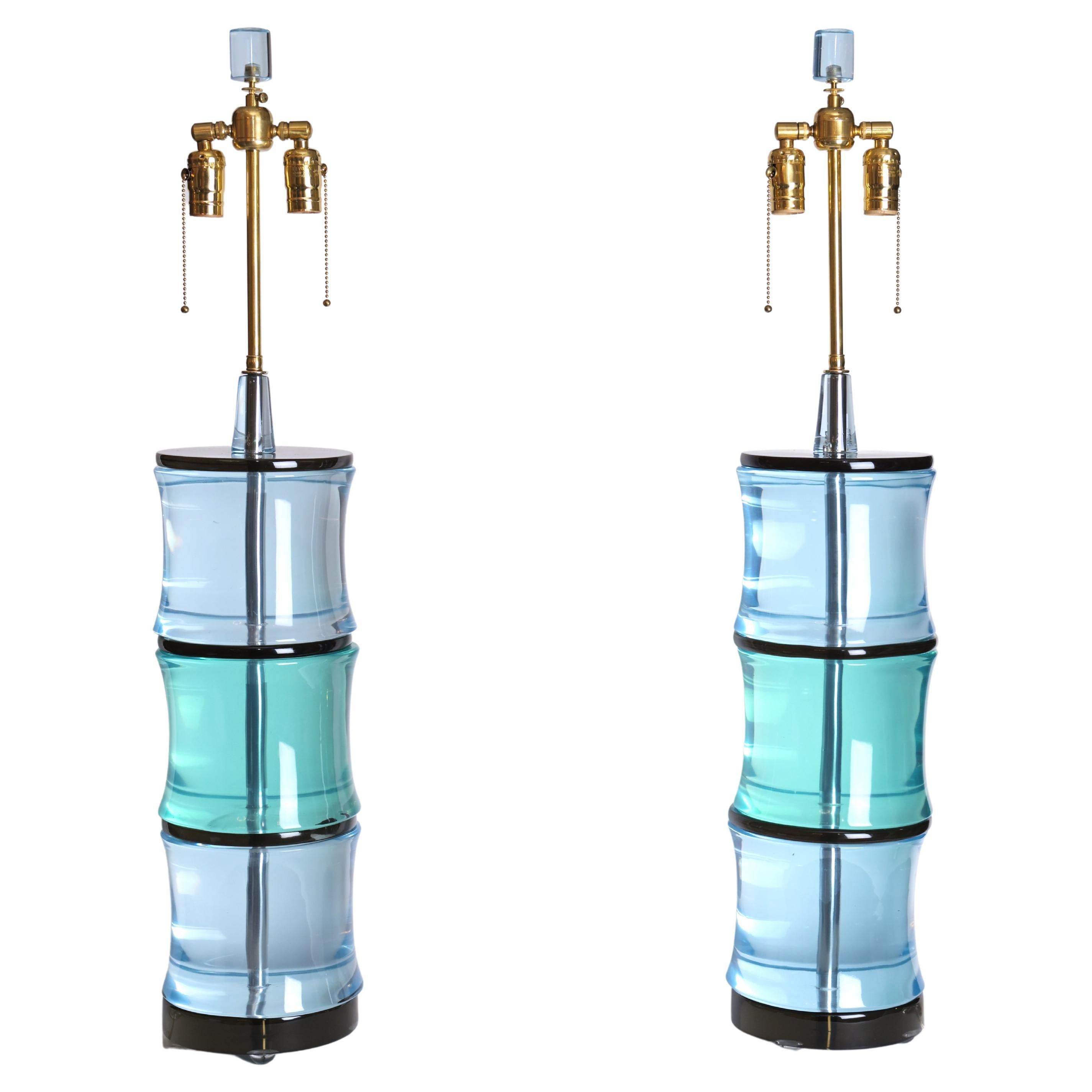 Pair of Peridot and Aquamarine Somerset Table Lamps by David Duncan Studio For Sale