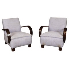 Paire de fauteuils club Art Déco français à bras en bois courbé d'époque des années 1920