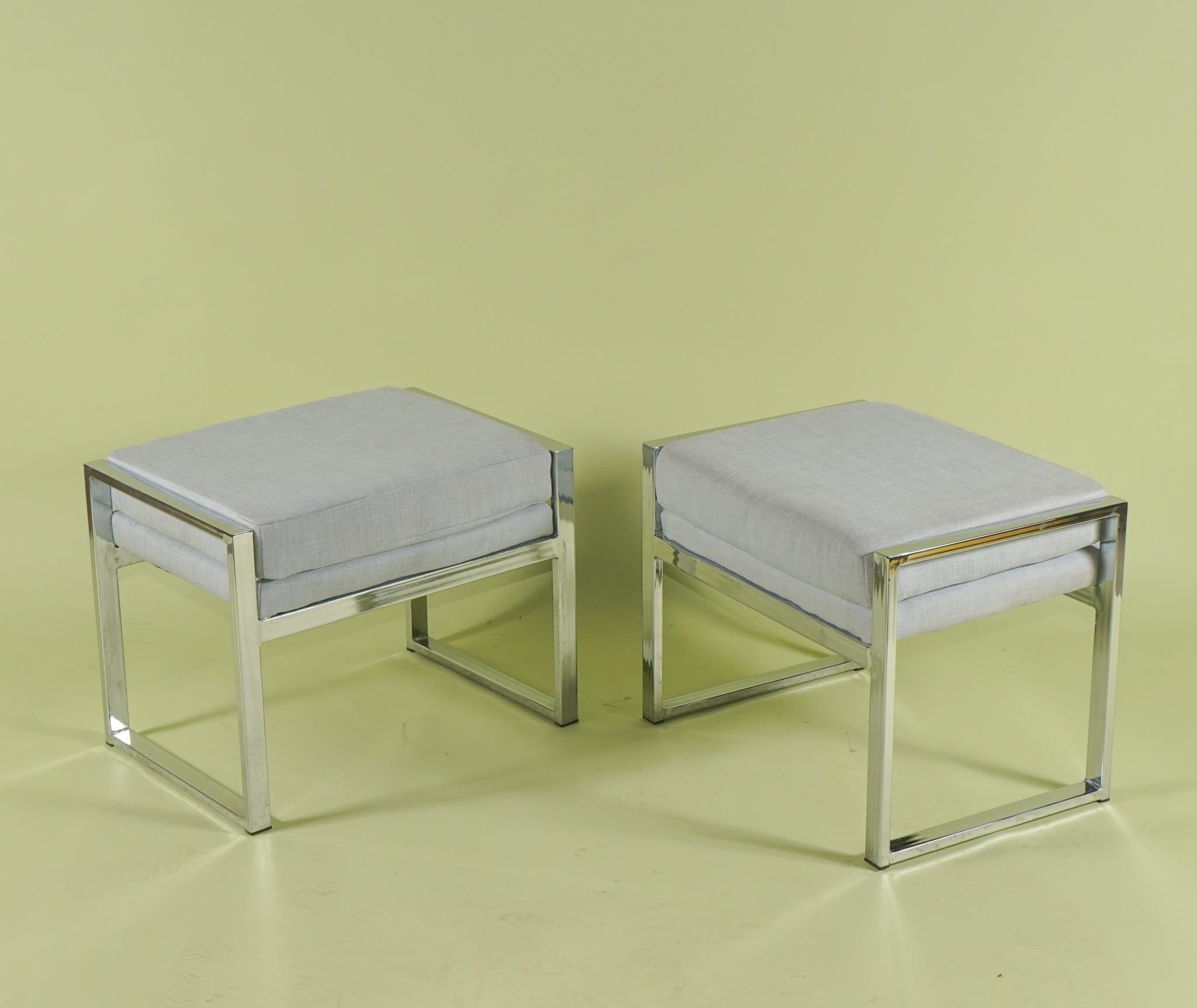 Modern Pair of Period 70s Foot Stools in the Style of Milo Baughman For Sale