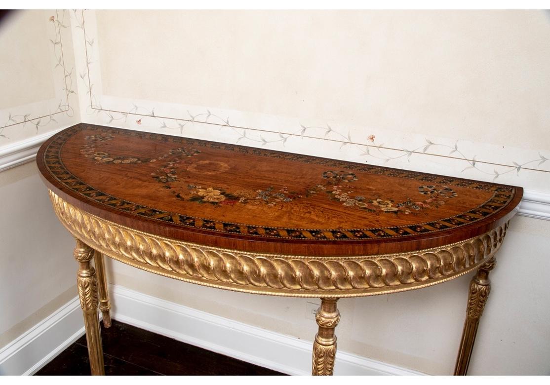 Pair of Period Adam Style Demilune Console Tables For Sale 6